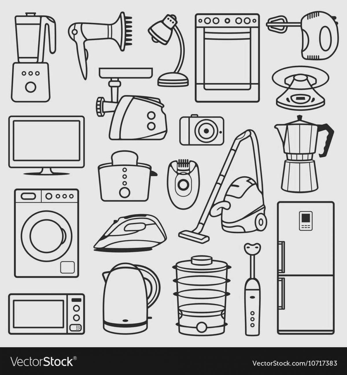 Colorful electrical appliances coloring book for children 6-7 years old