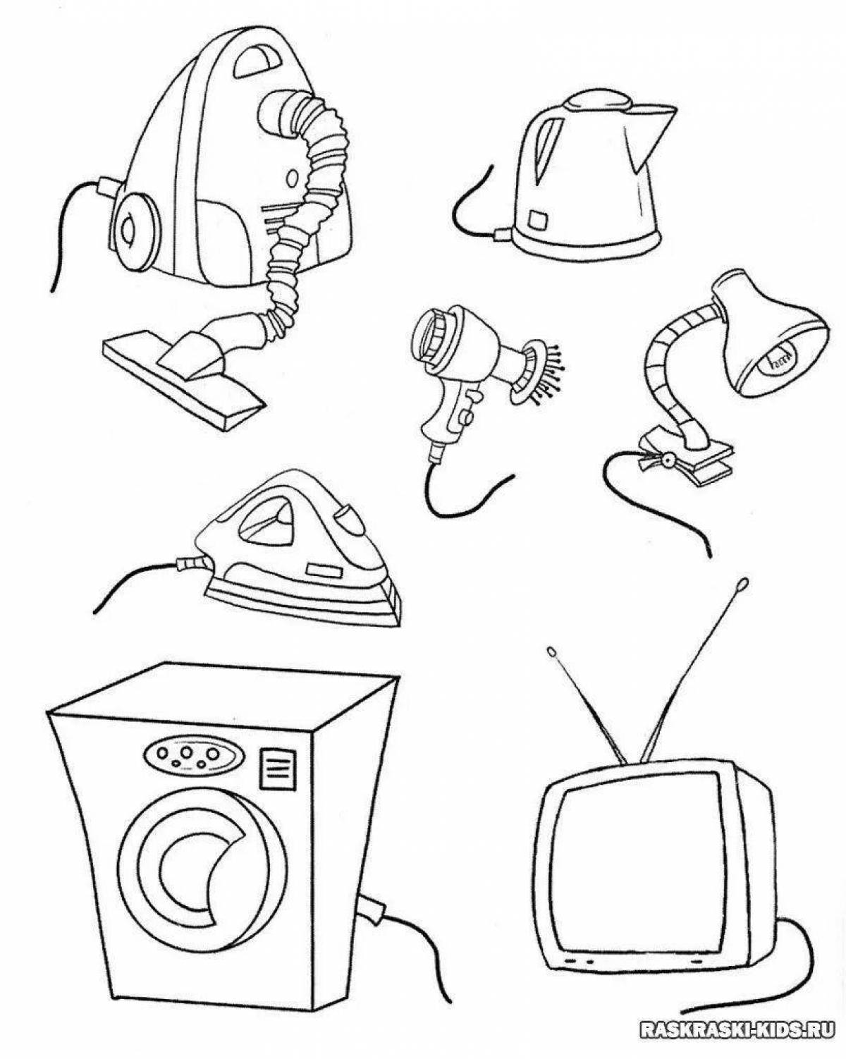 Amusement coloring book of electrical appliances for children 6-7 years old