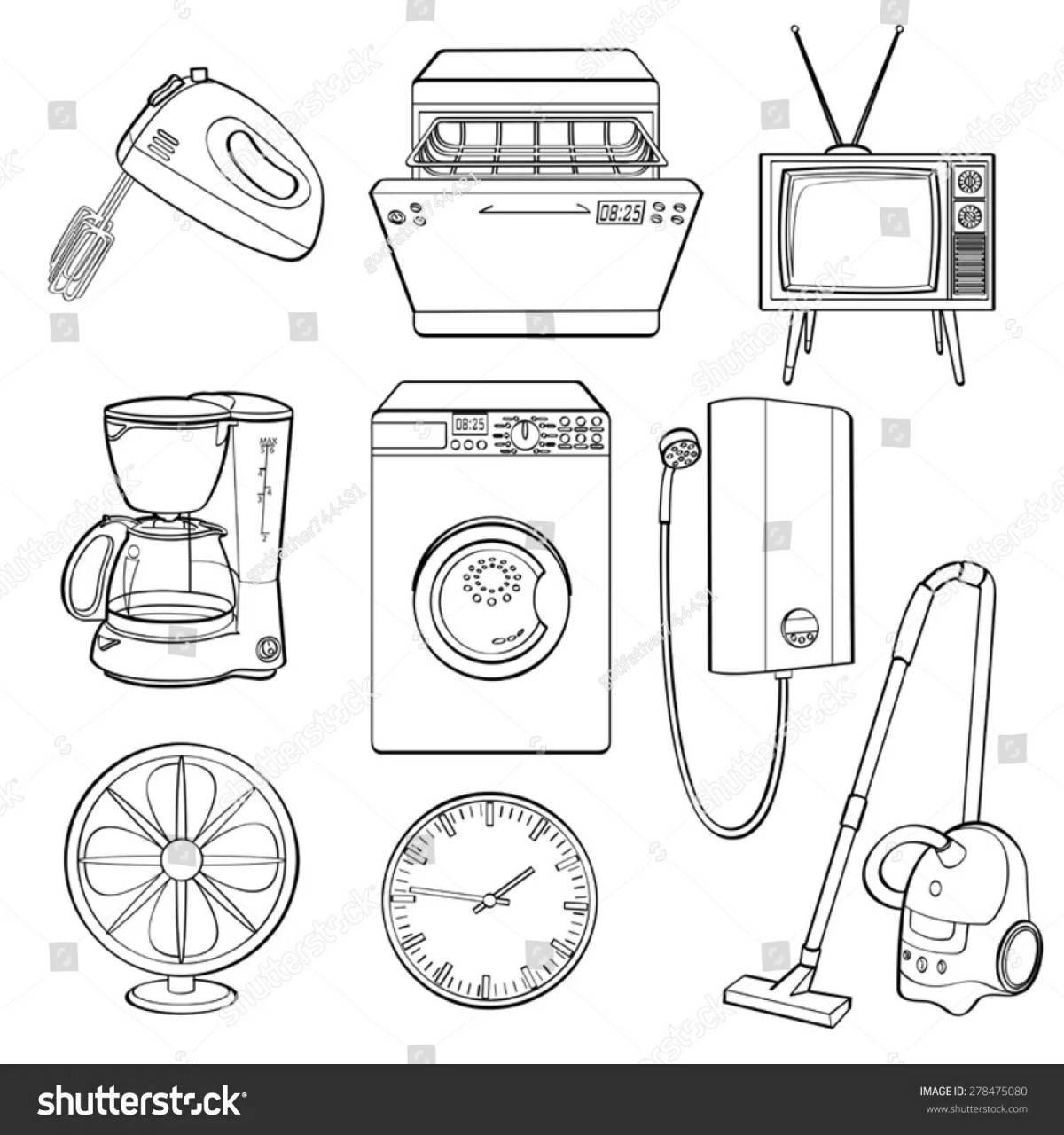 Colorful coloring pages of electrical appliances for children 6-7 years old