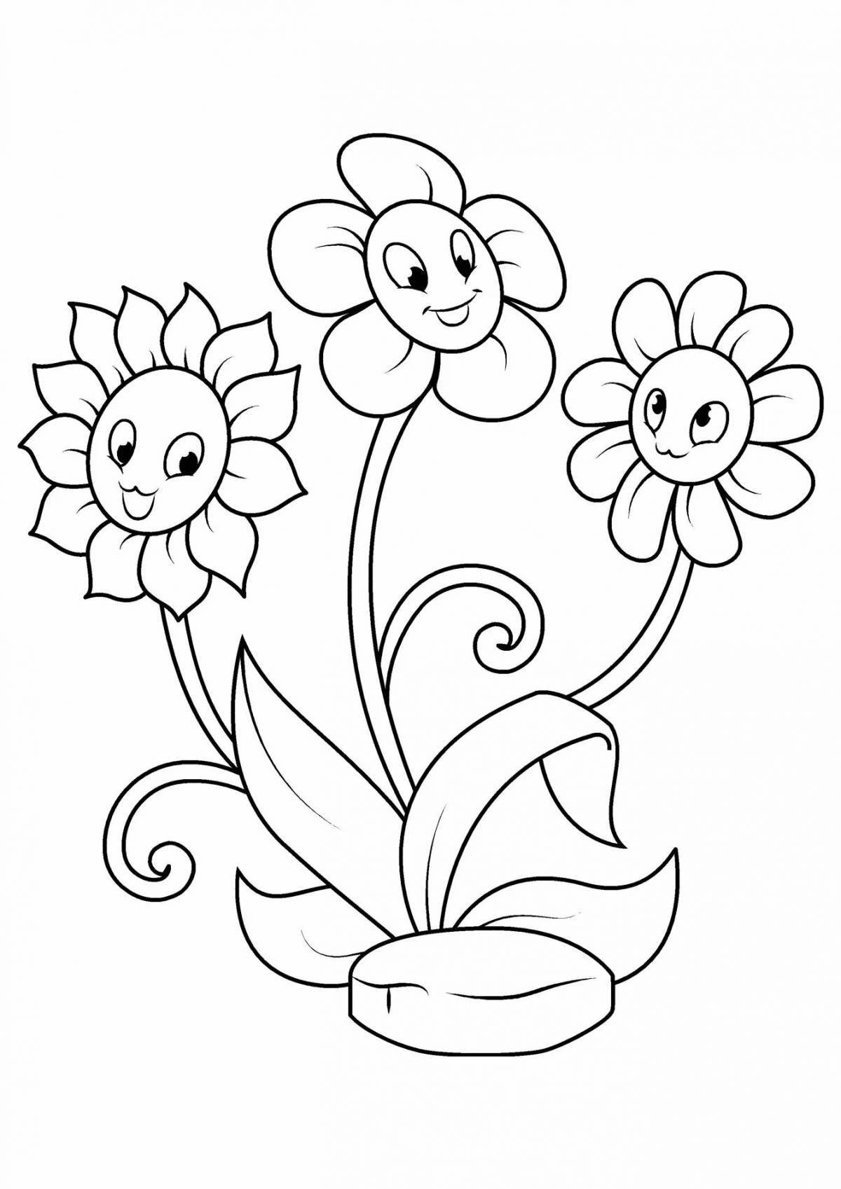 Веселая раскраска цветок для детей 5-6 лет