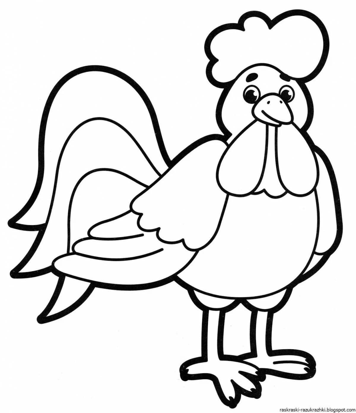 Colorful rooster coloring page for 6-7 year olds