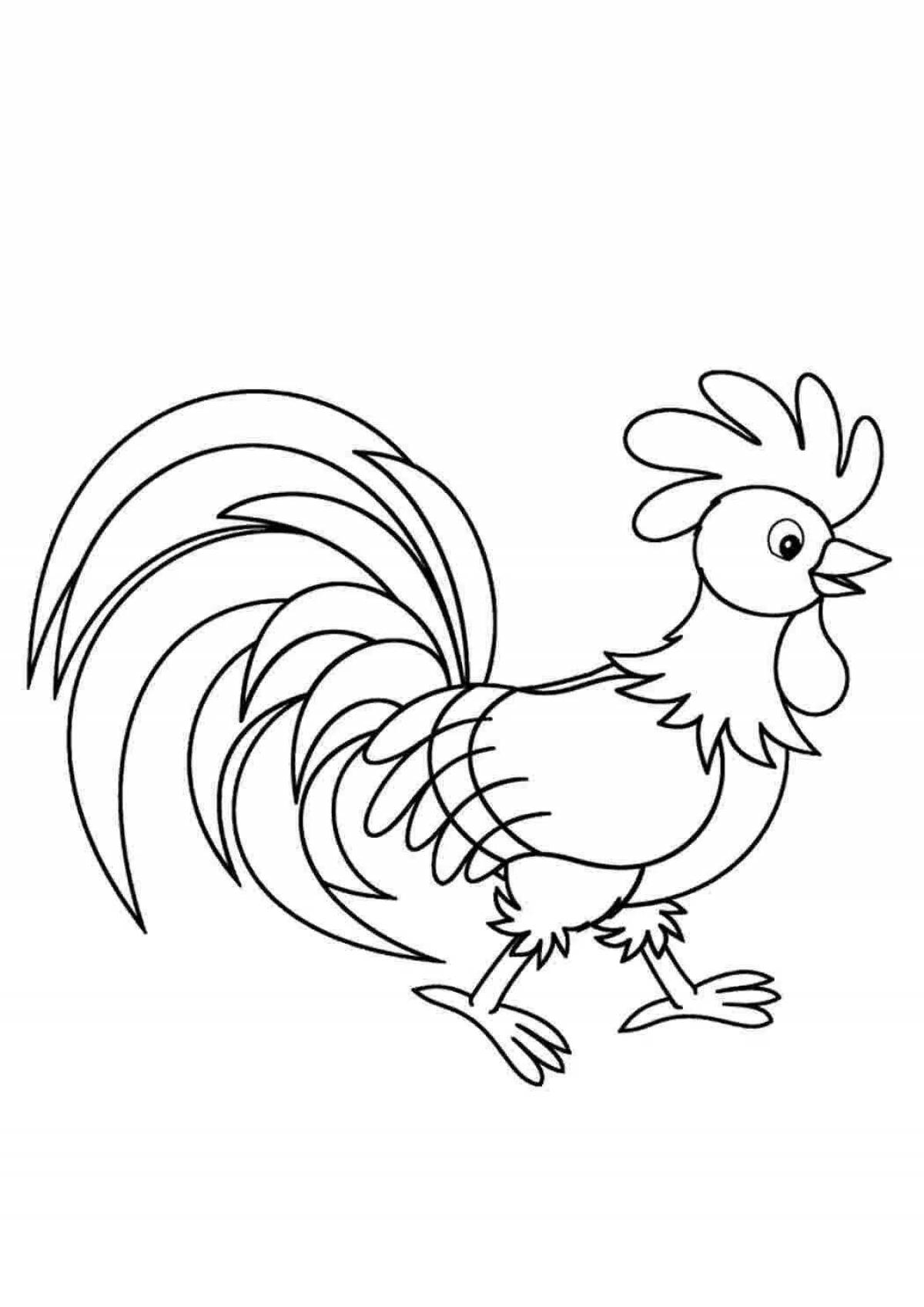 Coloring book cute rooster for children 6-7 years old