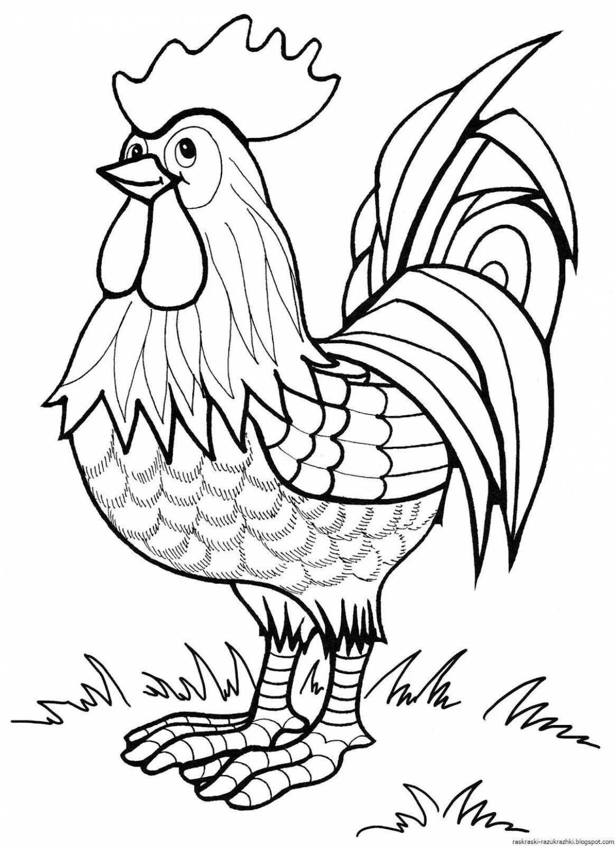 Adorable rooster coloring page for children 6-7 years old