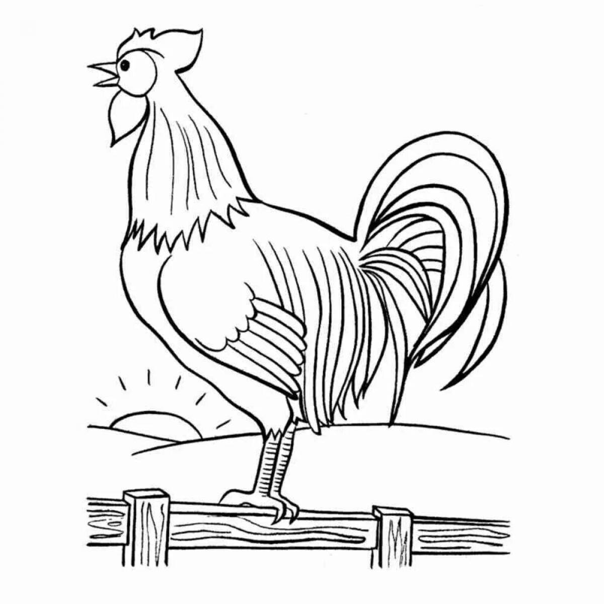 Fun coloring rooster for children 6-7 years old