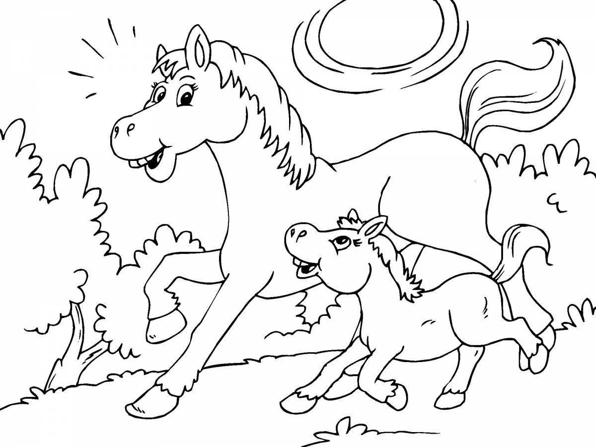Playful horse coloring book for 4-5 year olds