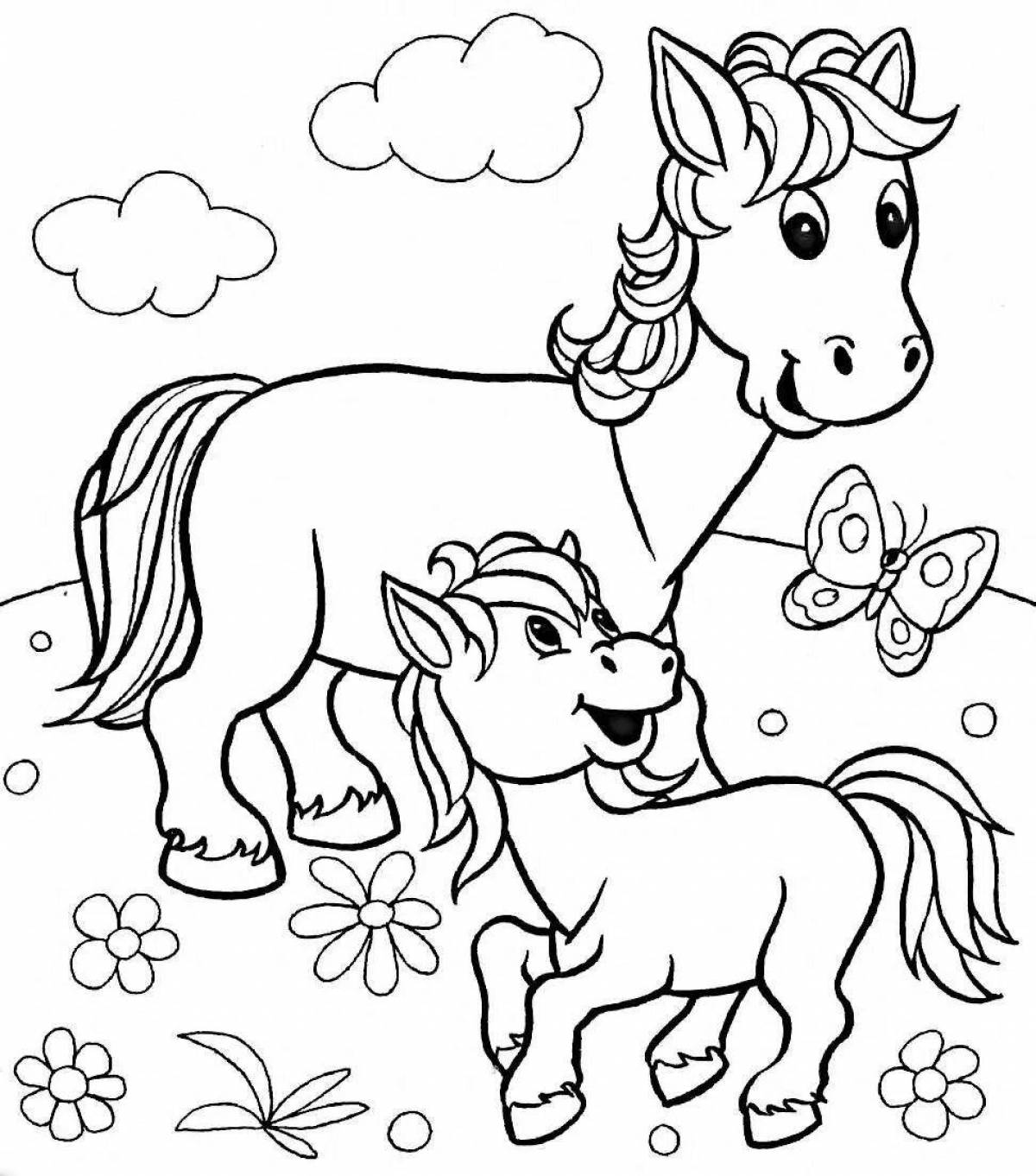 Славная раскраска лошадь для детей 4-5 лет