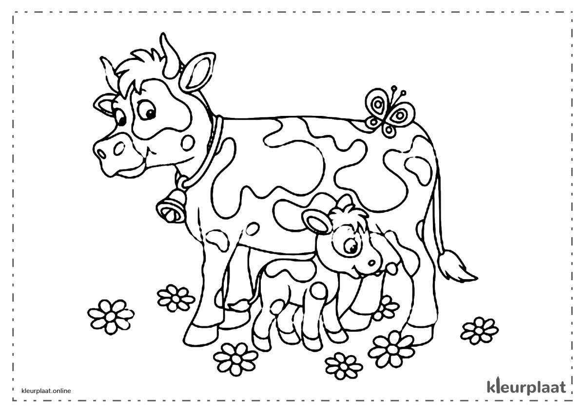 Colorful cow coloring page for 5-6 year olds