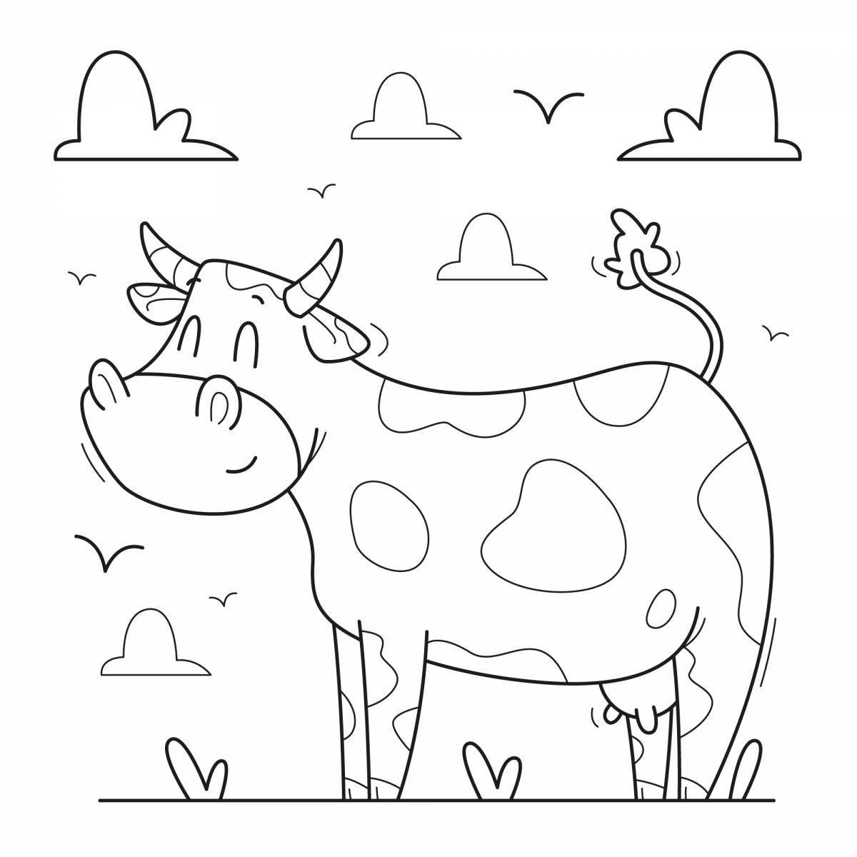 Очаровательная корова-раскраска для детей 5-6 лет