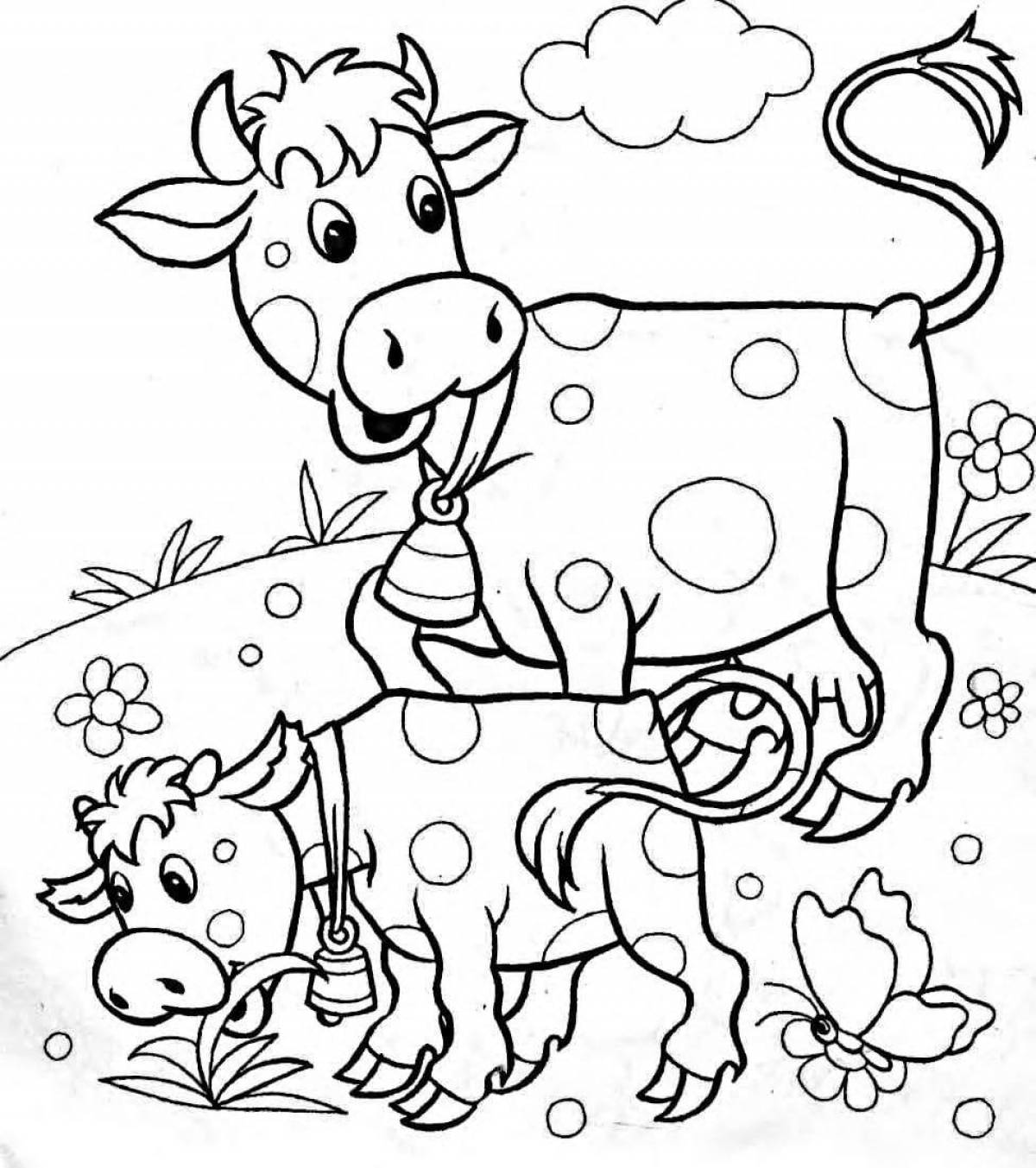 Bright cow coloring book for children 5-6 years old