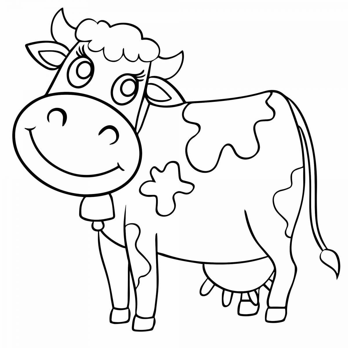 Восхитительная страница раскраски коровы для детей 5-6 лет