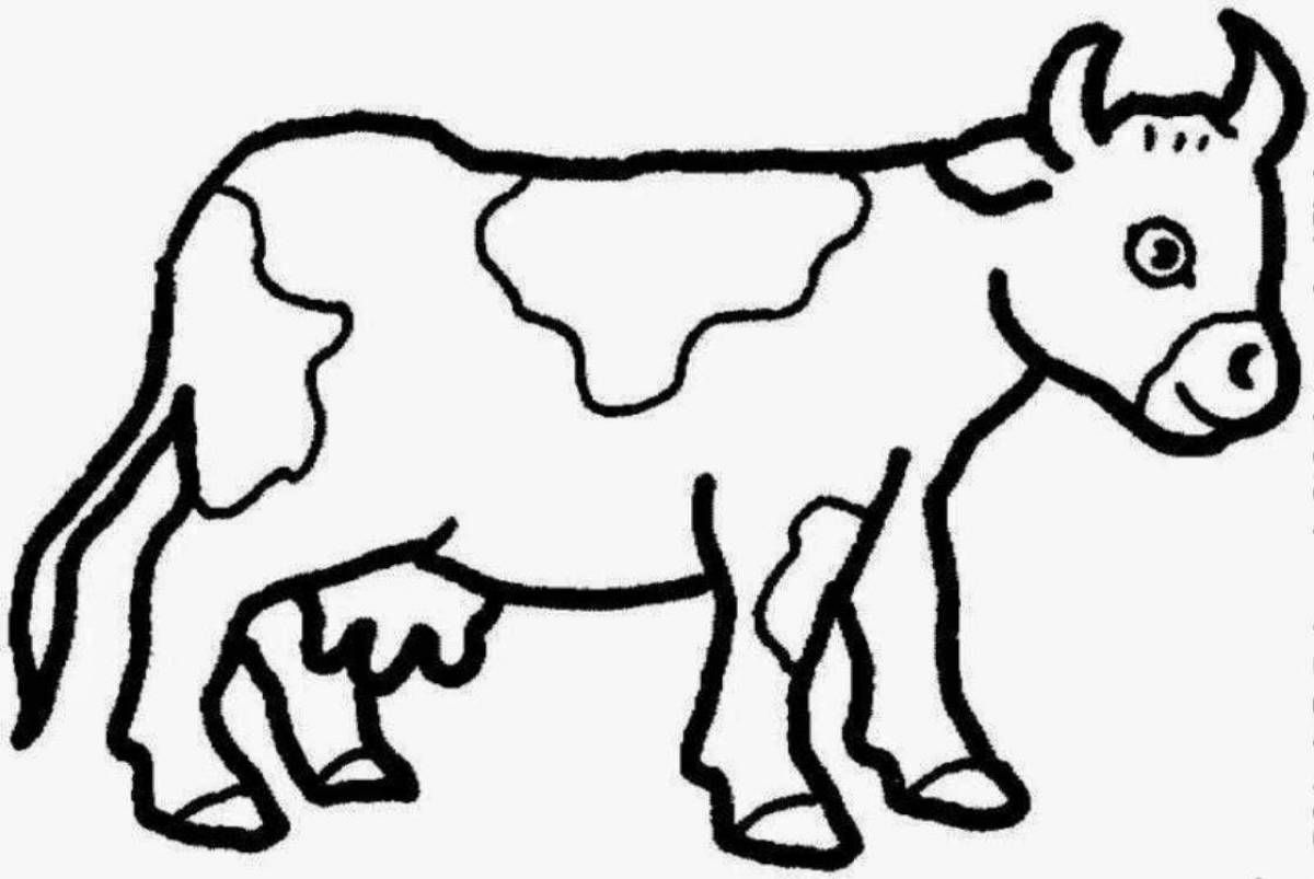 Animated cow coloring page for 5-6 year olds
