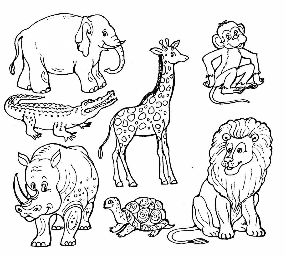 Веселые раскраски диких животных для дошкольников