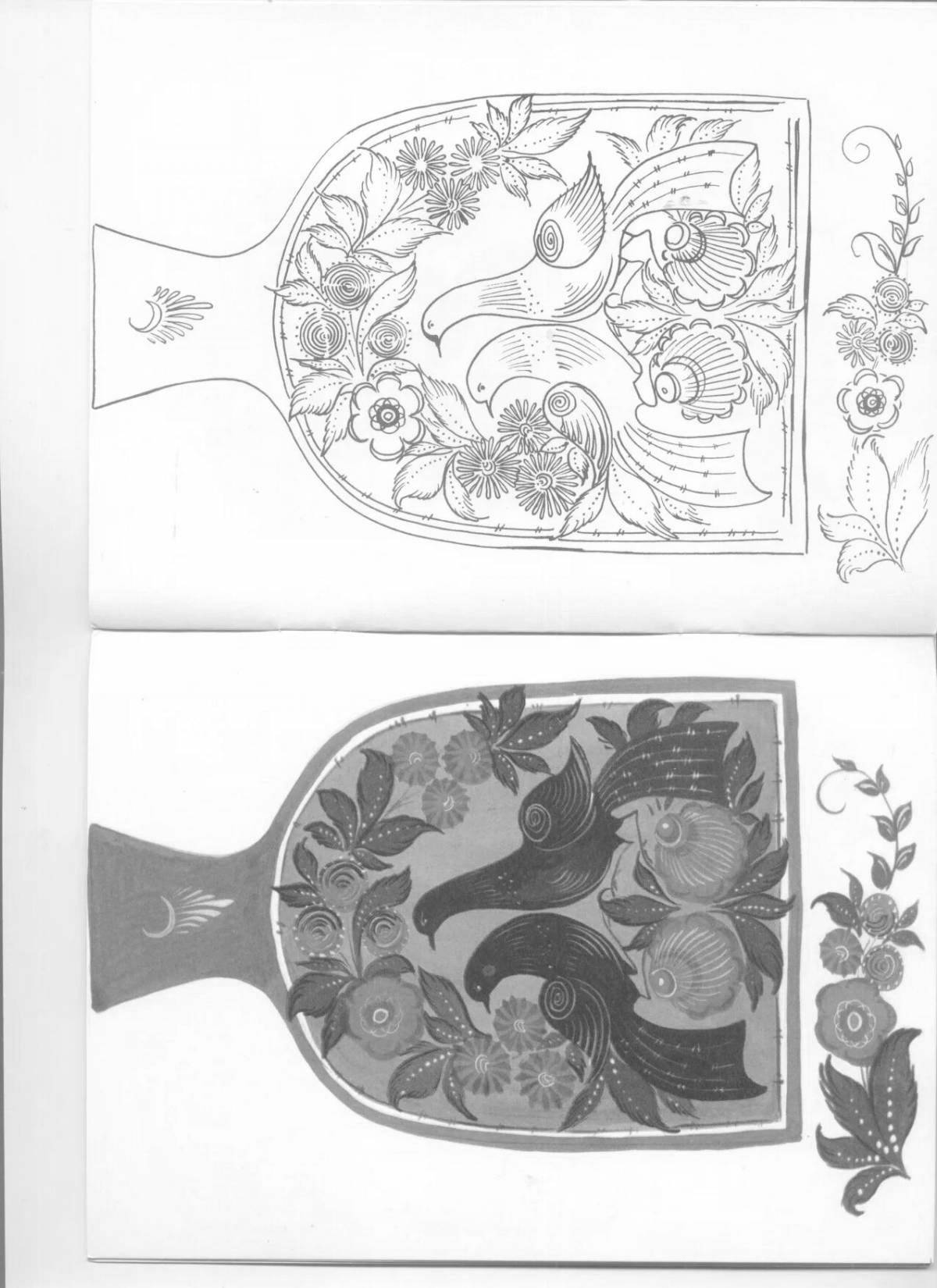 Photo Chopping board with bright Gorodets painting for the little ones