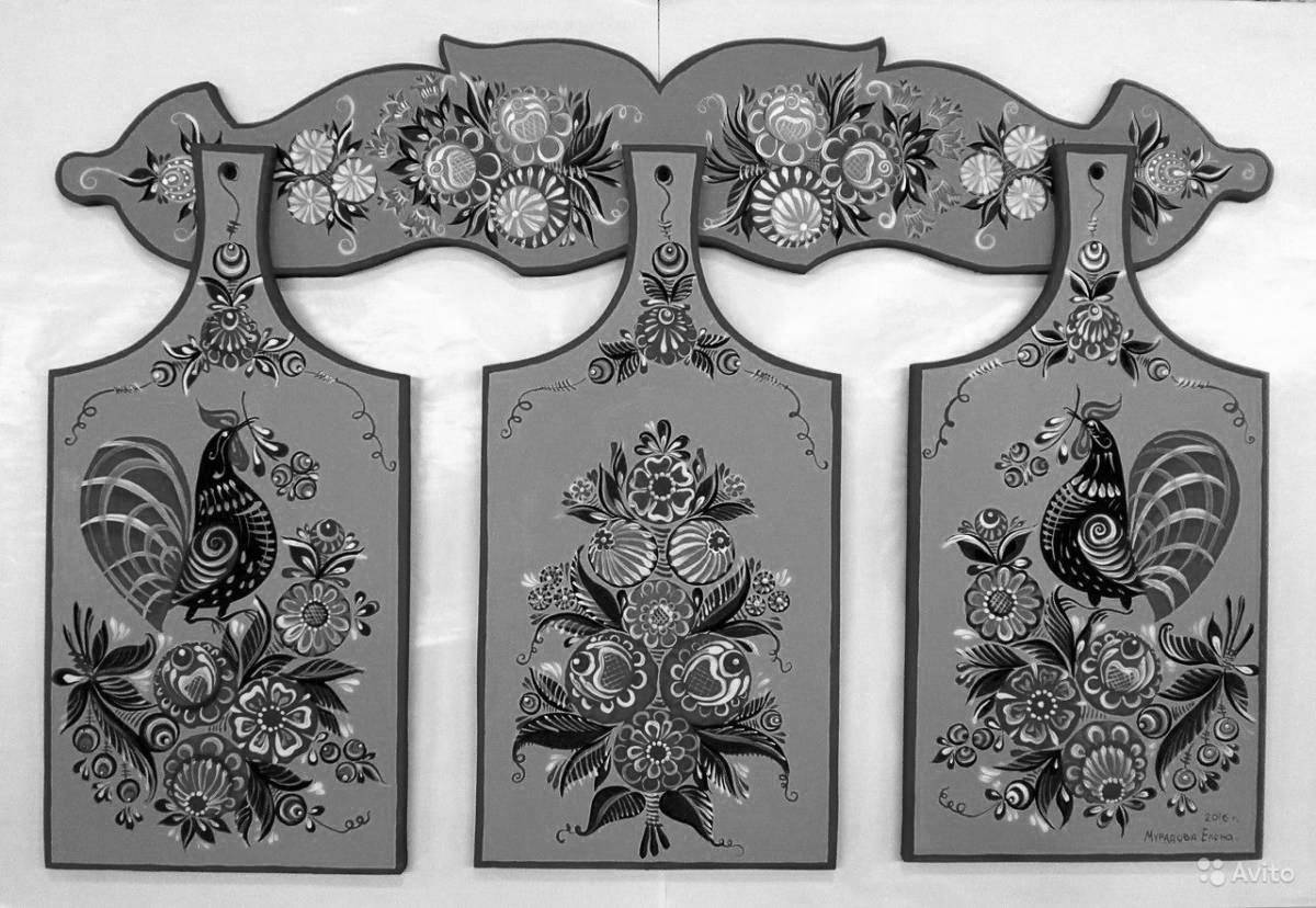 Photo Adorable cutting board with Gorodets painting for the little ones