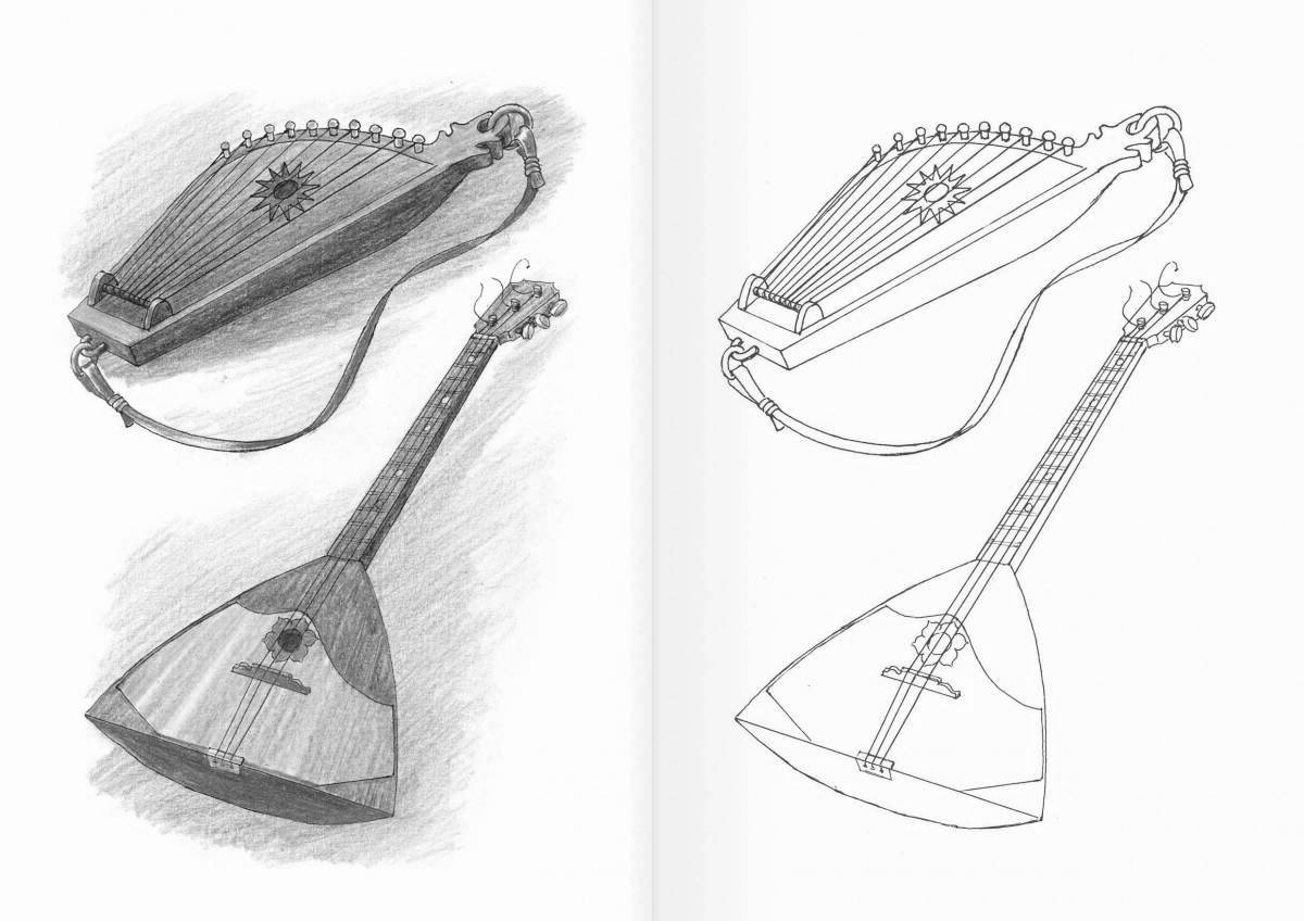 Colorful coloring Russian folk instruments for children