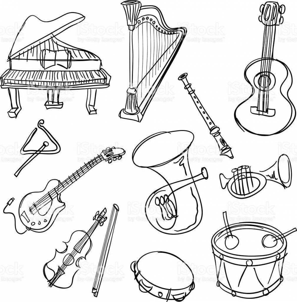 Colorful Russian folk instruments coloring book with names