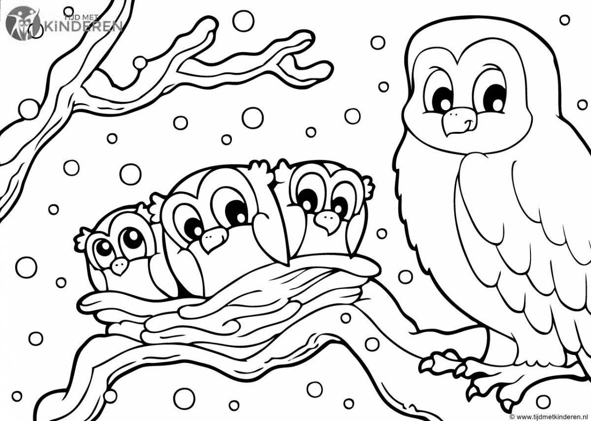 Раскраска фантастические зимние птицы для детей 3-4 лет