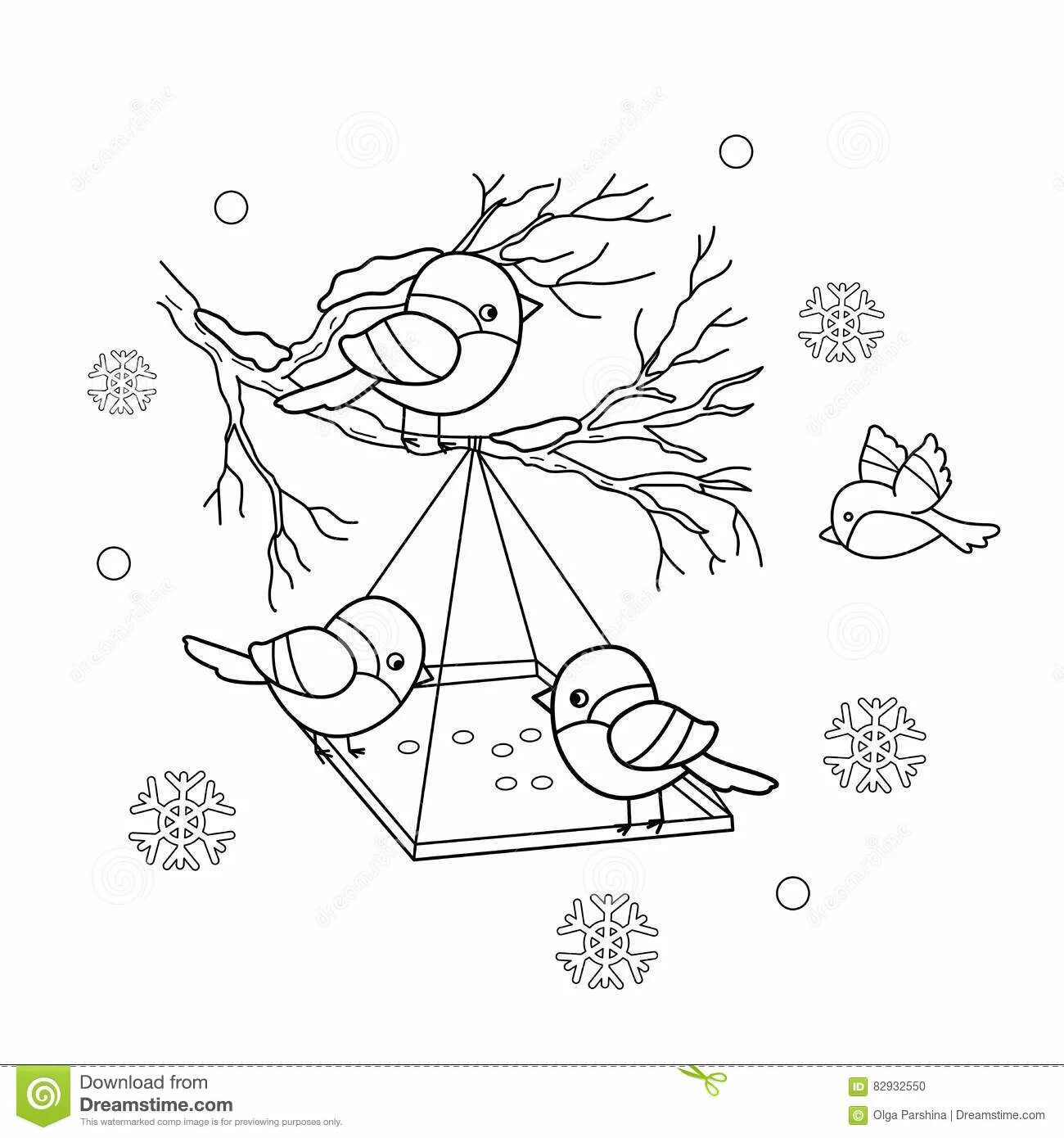 Violent winter birds coloring for children 3-4 years old