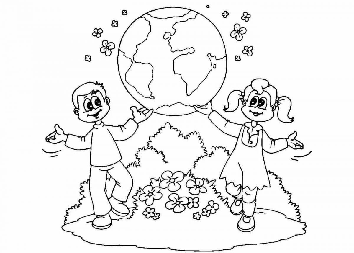 Playful take care of nature coloring page