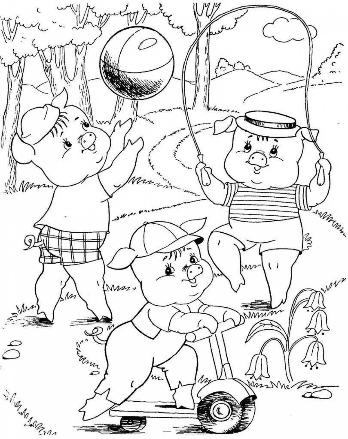 Colorful coloring 3 little pigs for kids