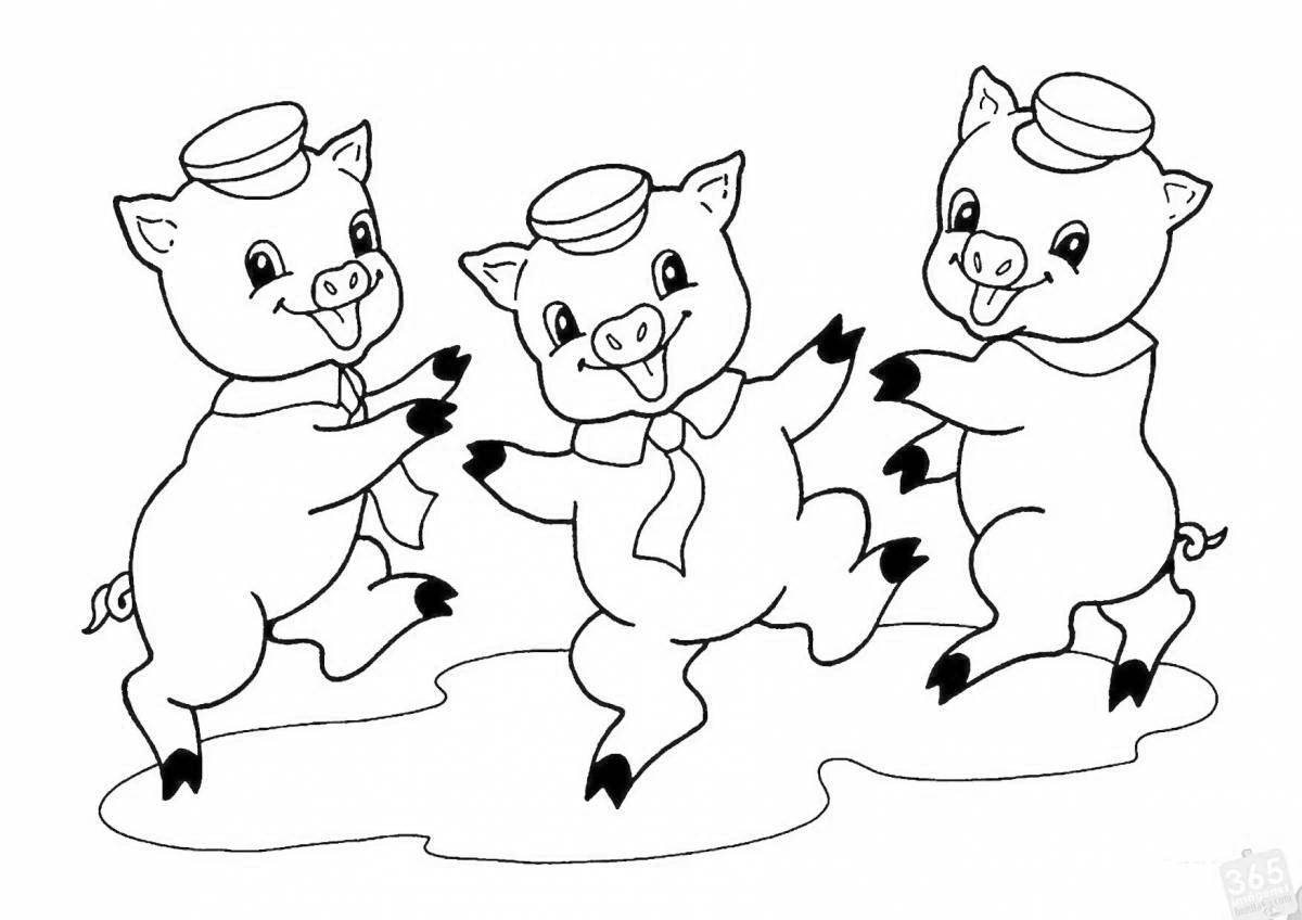 Adorable coloring 3 pigs for kids