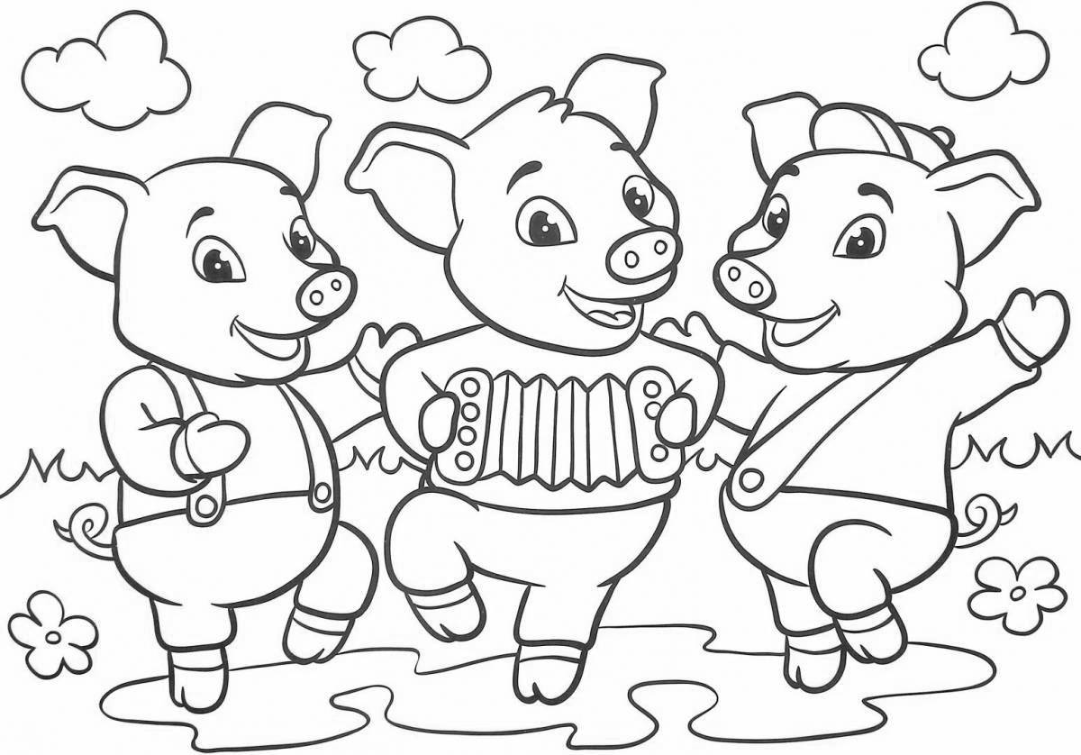 Joyful coloring 3 little pigs for kids