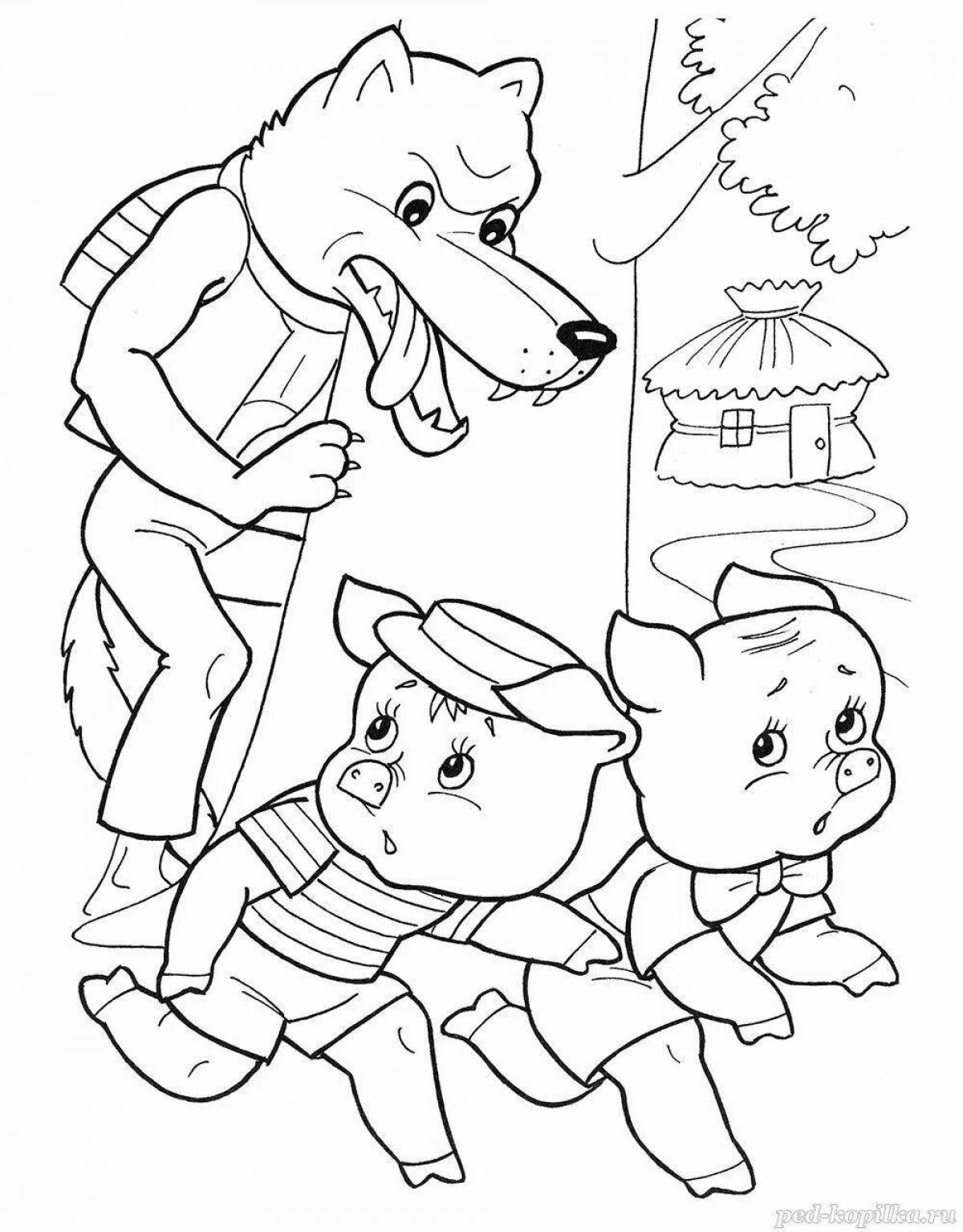 Coloring 3 little pigs for kids