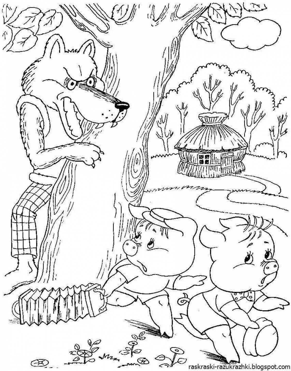 Joyful 3 little pigs coloring for kids