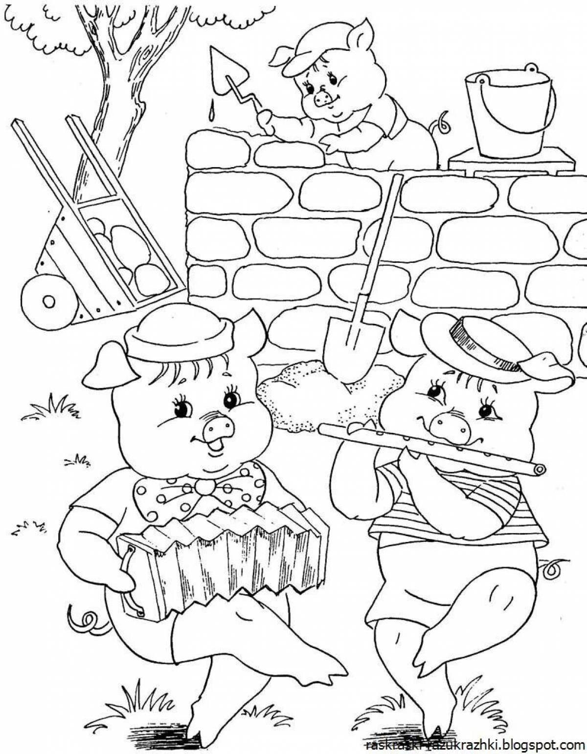 Radiant 3 pigs coloring book for children 3-4 years old