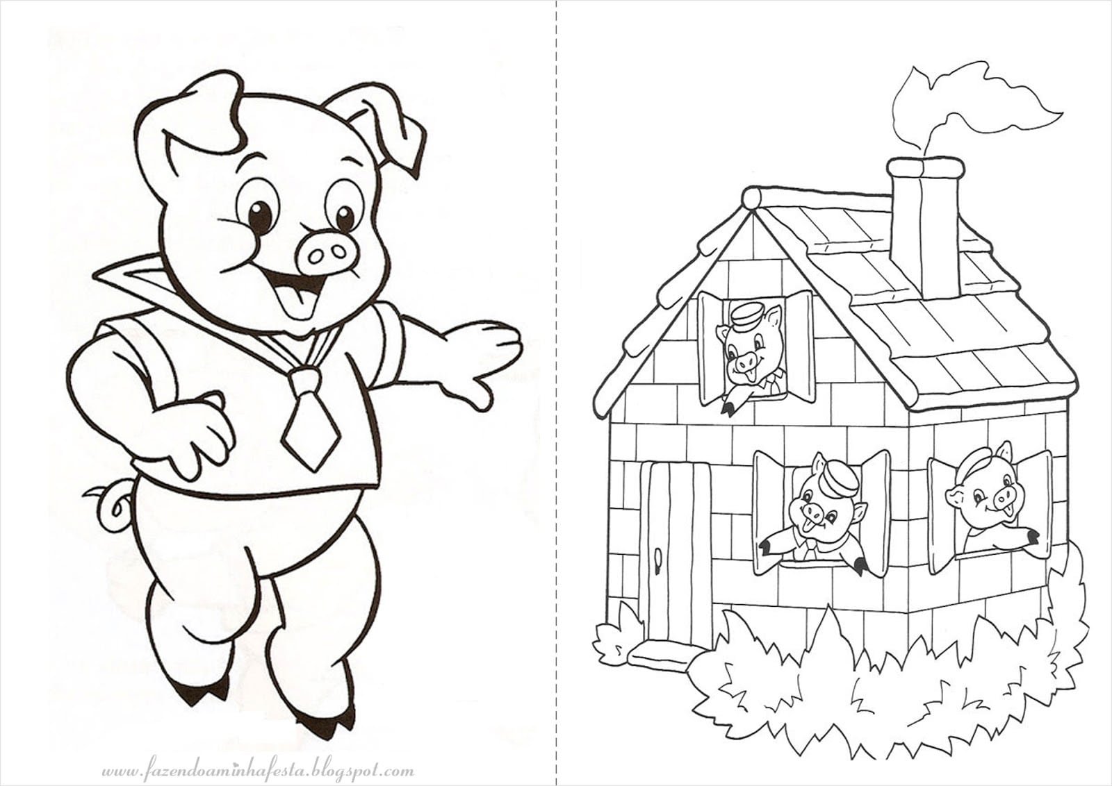 Fascinating coloring 3 pigs for kids