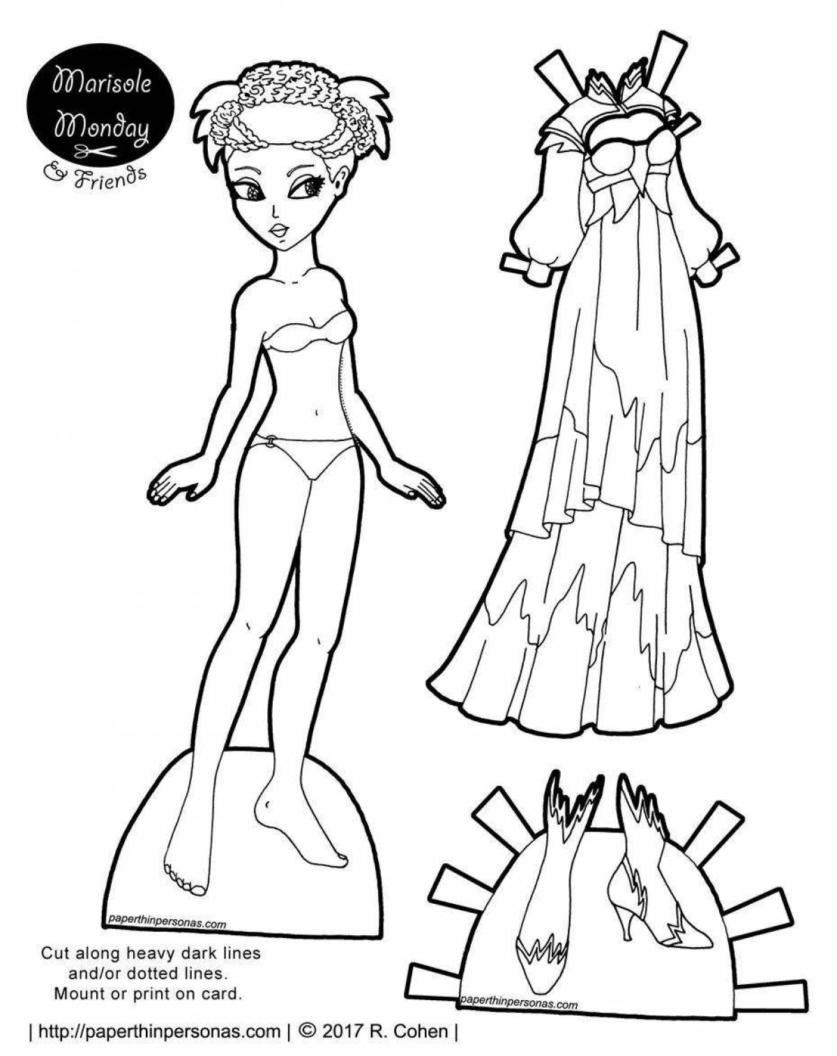 Adorable Elsa paper doll coloring book with clothes to cut out