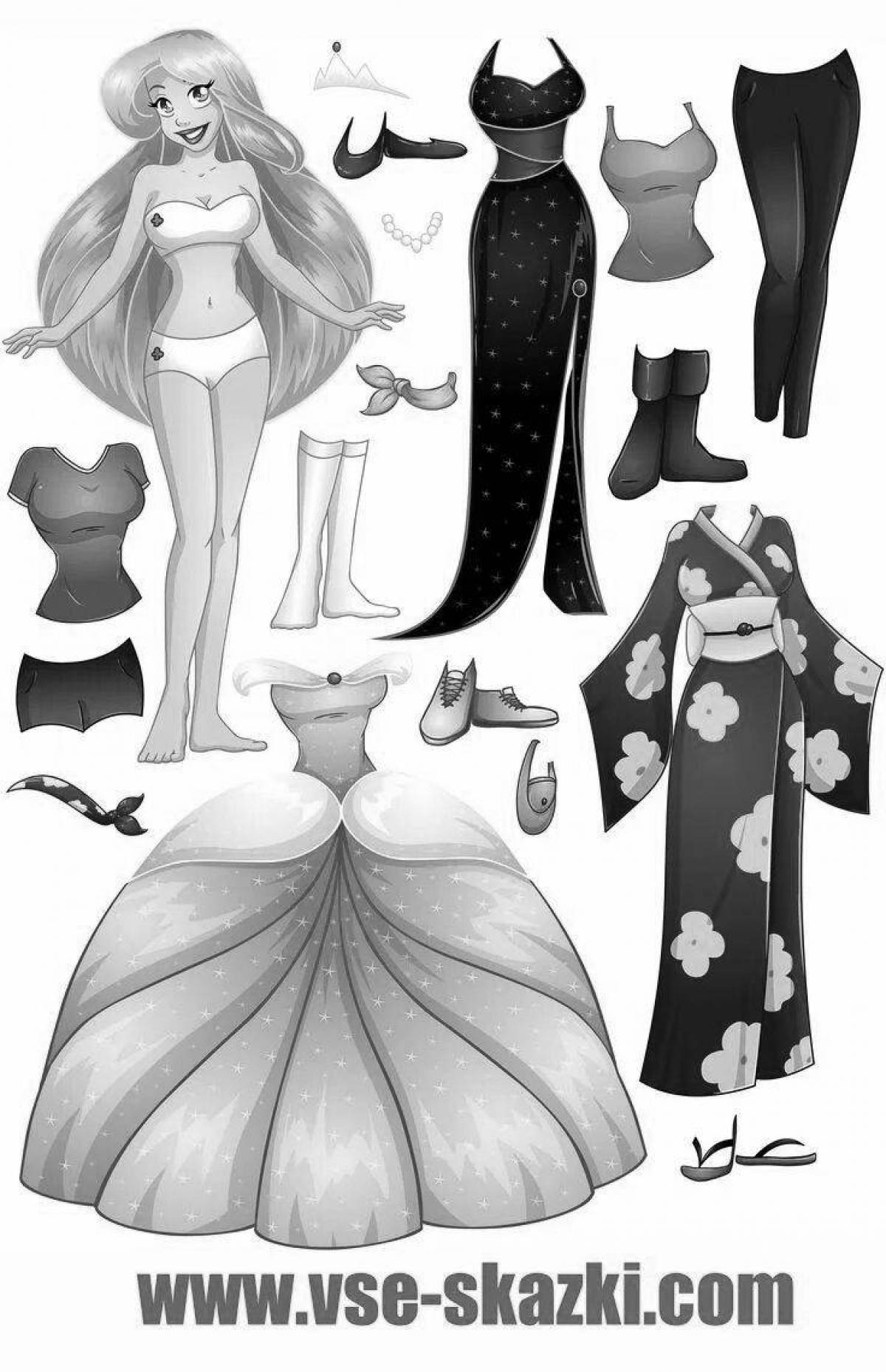 Coloring glitter elsa paper doll with clothes to cut out