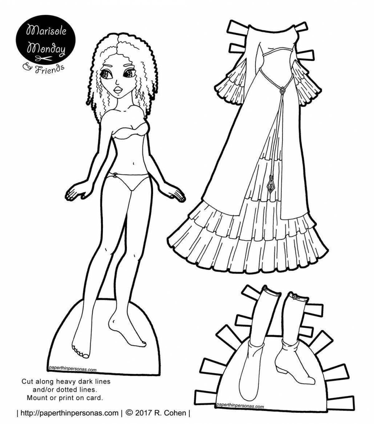 Фантастическая раскраска бумажная кукла эльза с одеждой, которую нужно вырезать