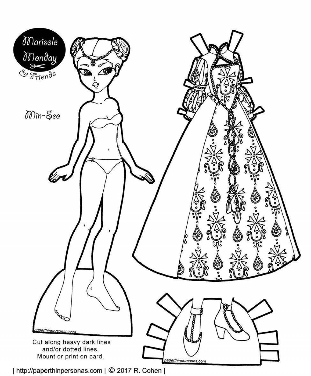 Гламурная раскраска бумажная кукла эльза с одеждой, которую нужно вырезать