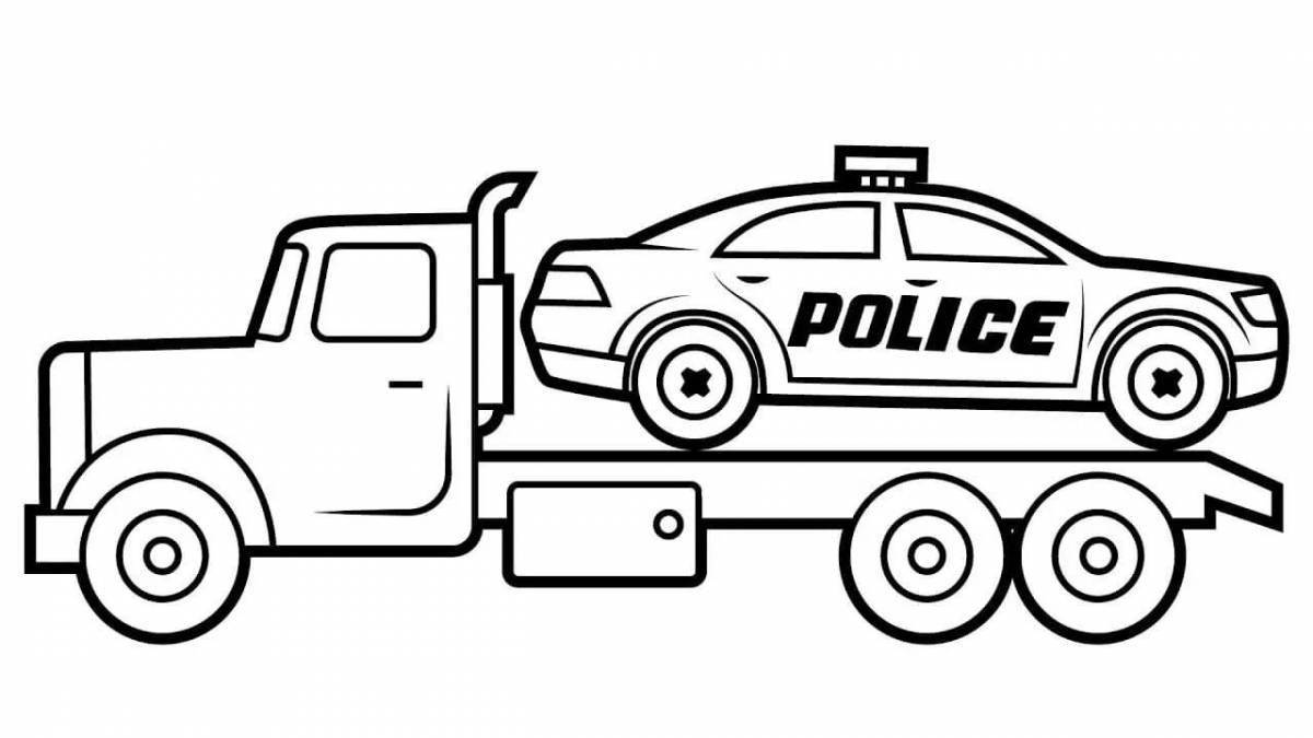 Забавная раскраска полицейской машины для малышей
