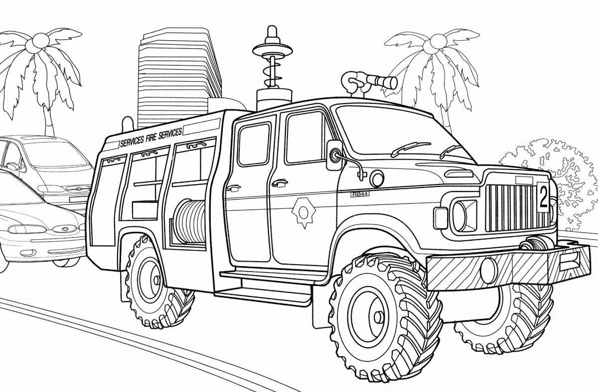 Coloring book magic police car for children 4-5 years old