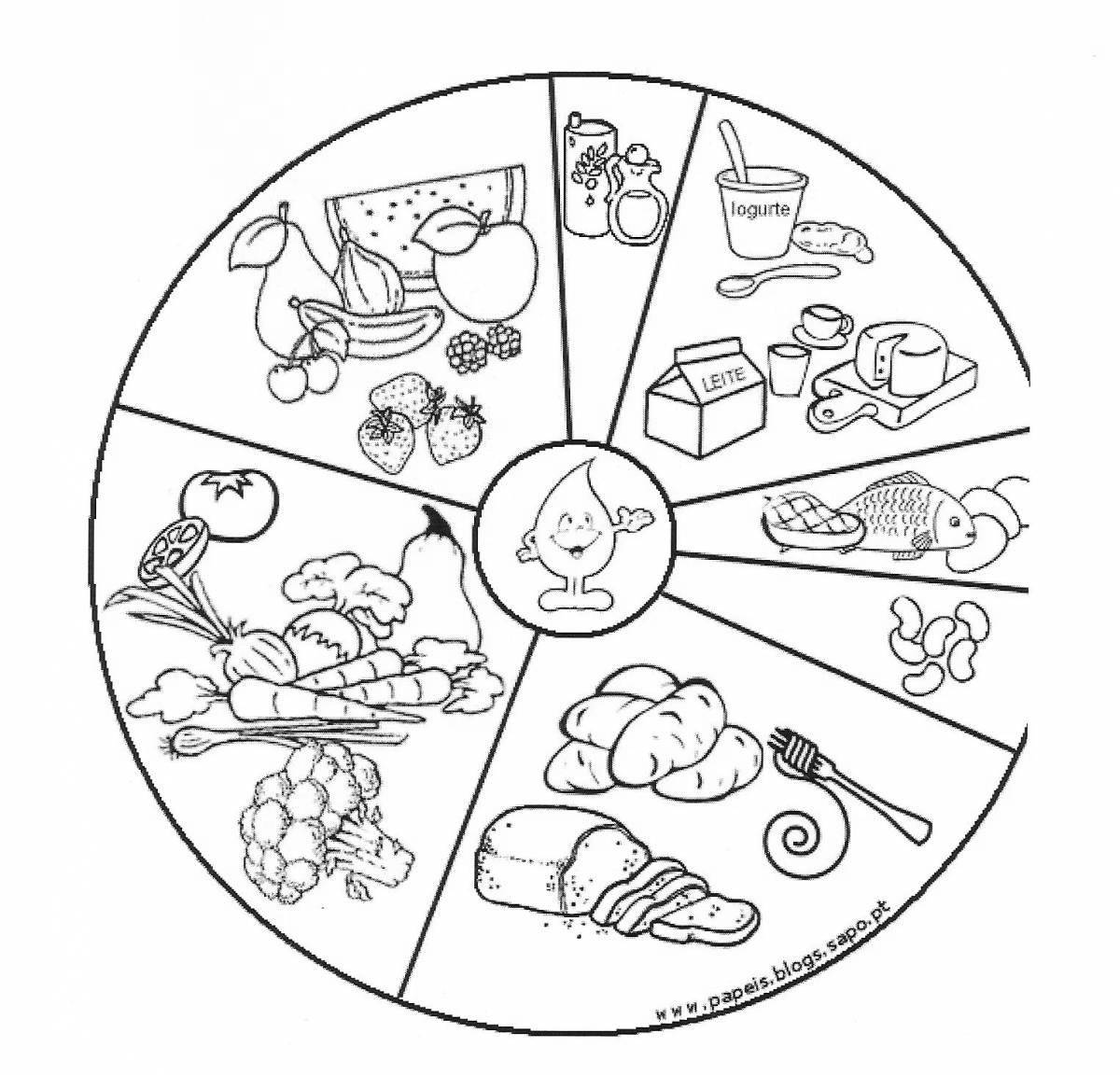 Coloring book about food for children 6-7 years old