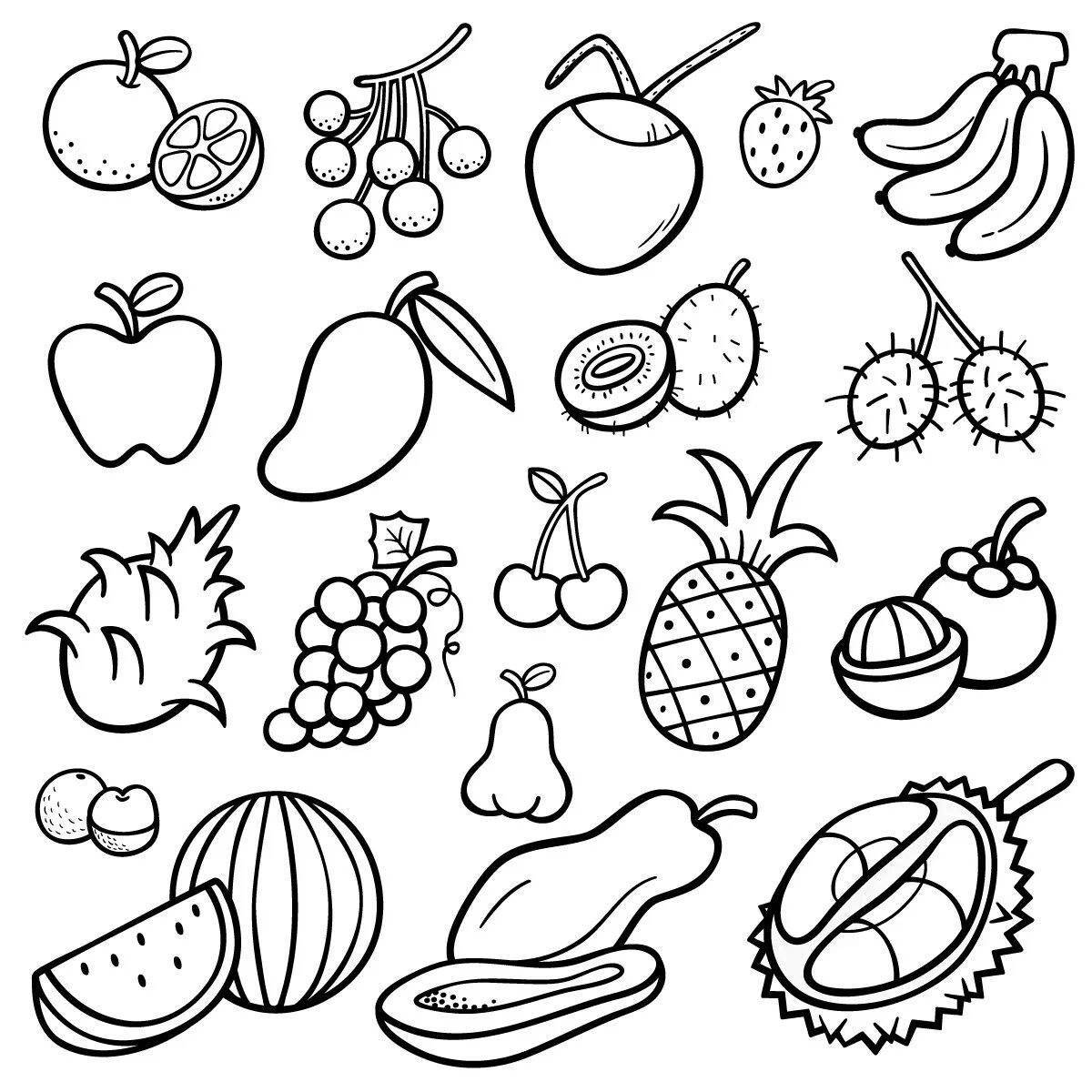 Страница раскраски «яркие продукты питания» для группы логотипов для детей 6–7 лет