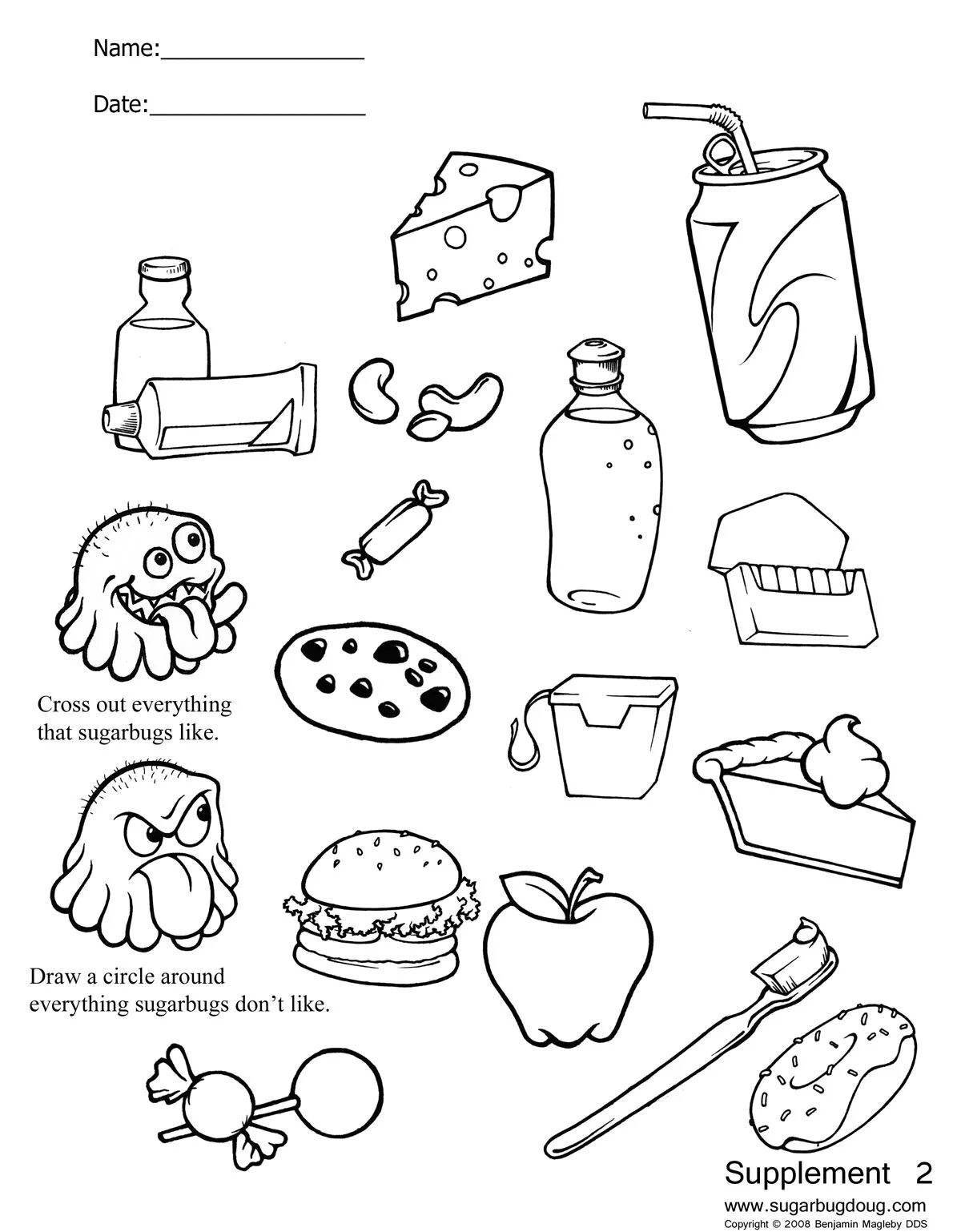 A fun food coloring book for kids aged 6-7