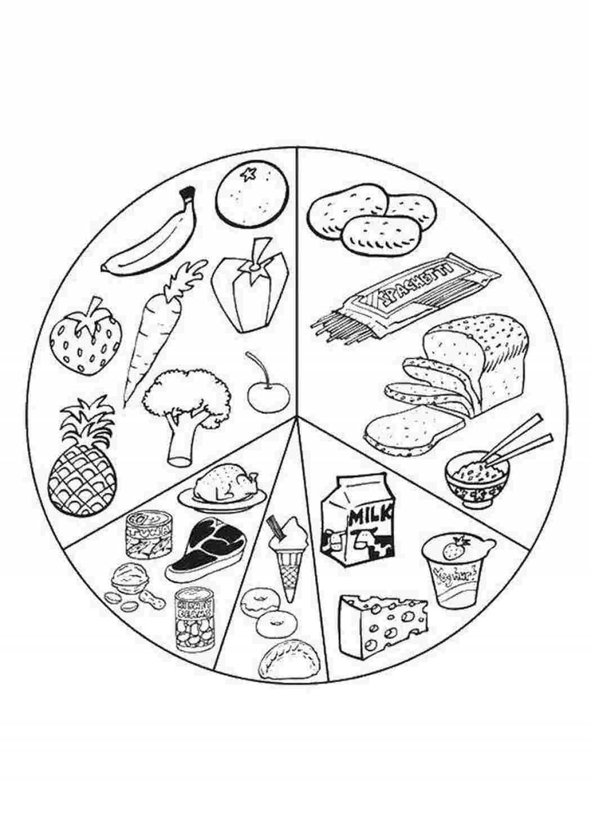 Разноцветная раскраска продуктов питания для логотипа группы детей 6-7 лет
