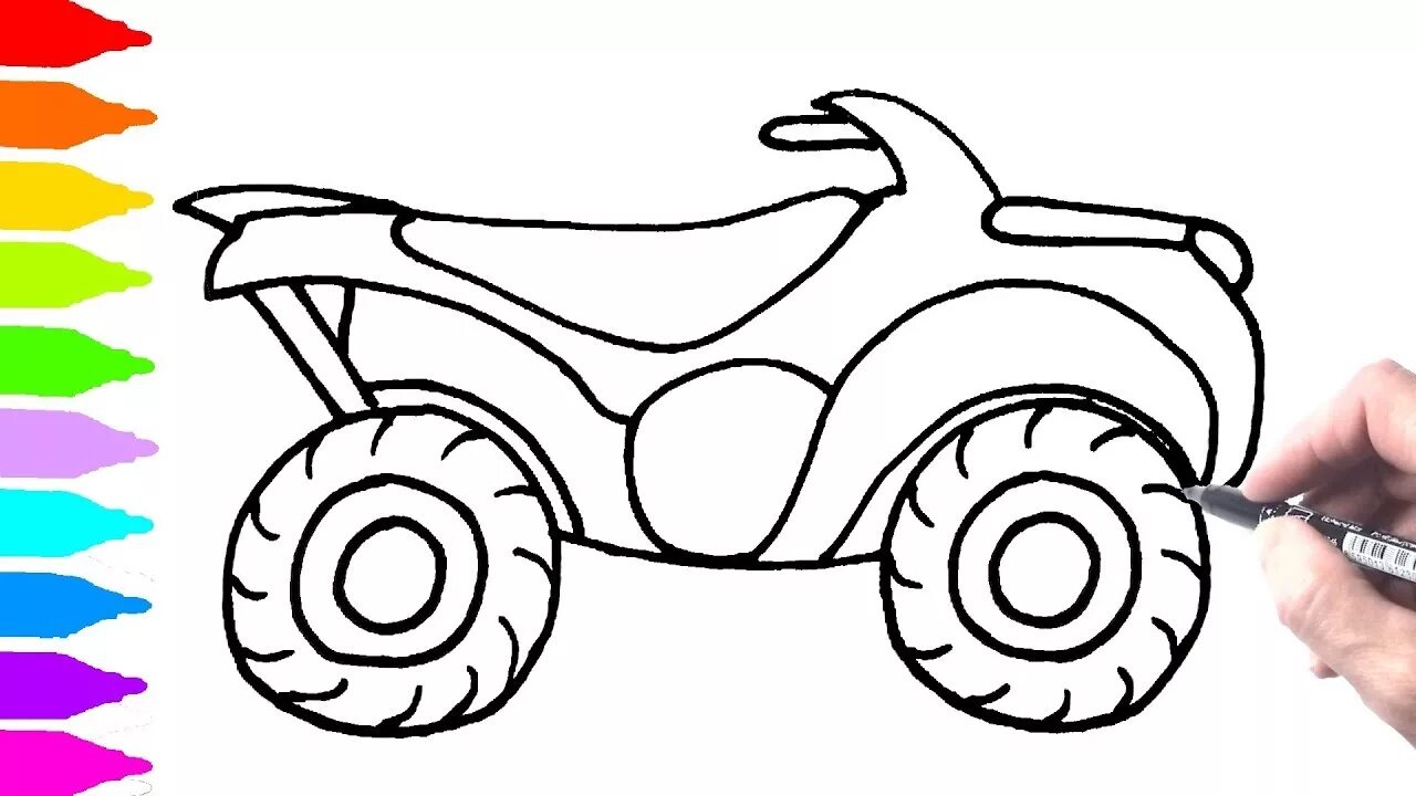 Glitter coloring book for kids on quad bikes