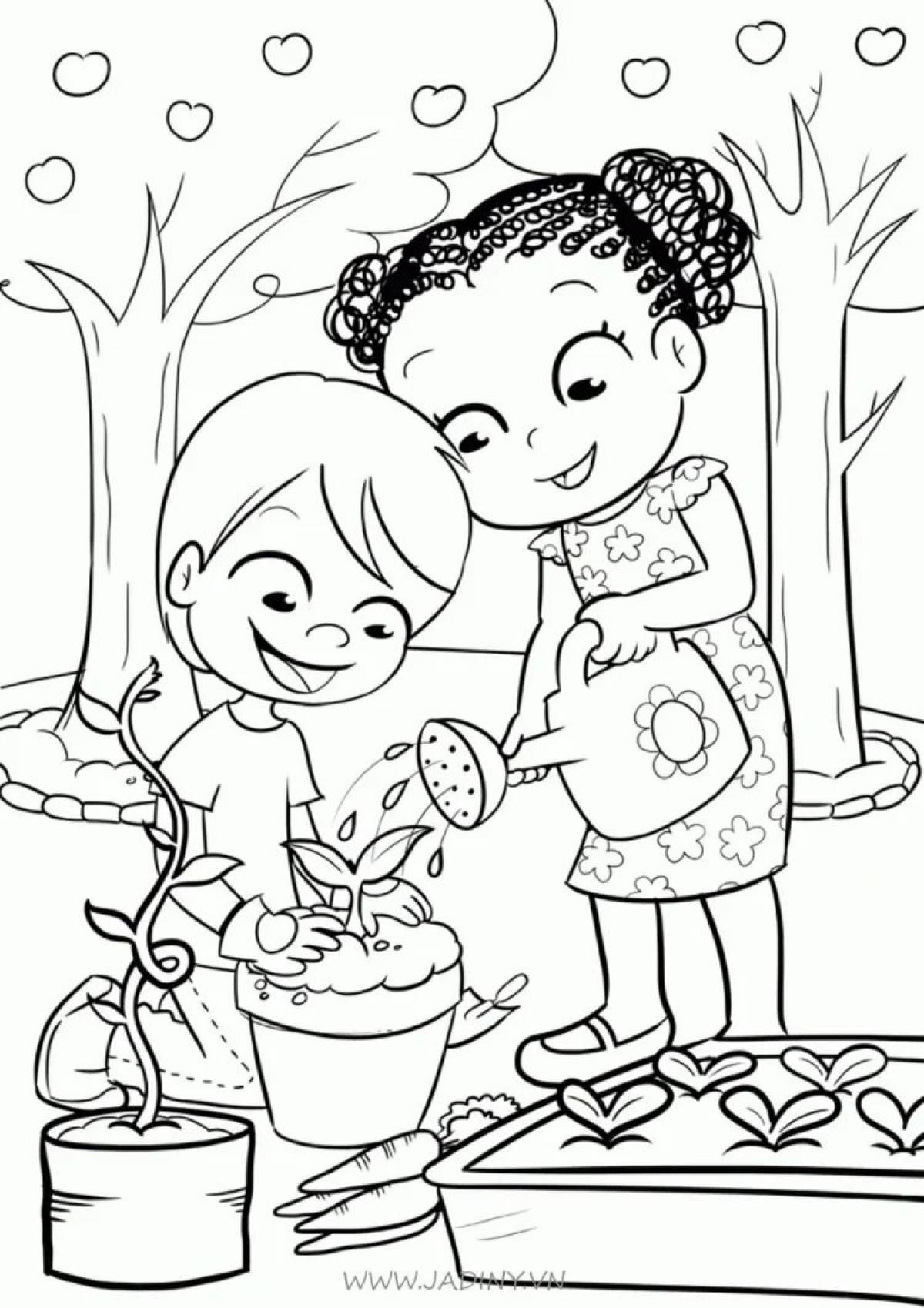 Colored garden coloring book for kids
