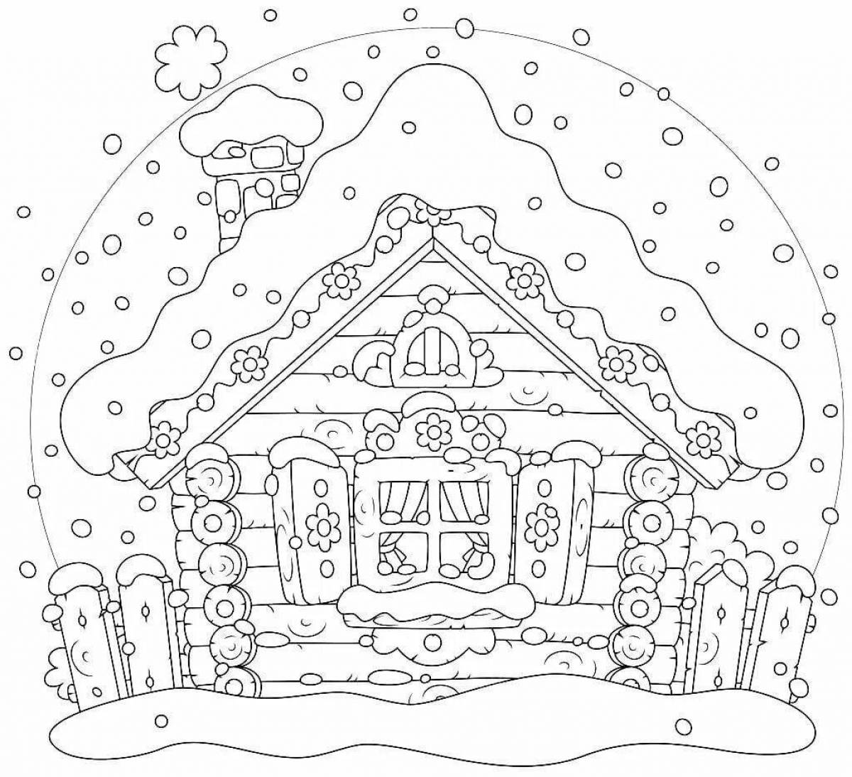 Coloring book magical hut for children
