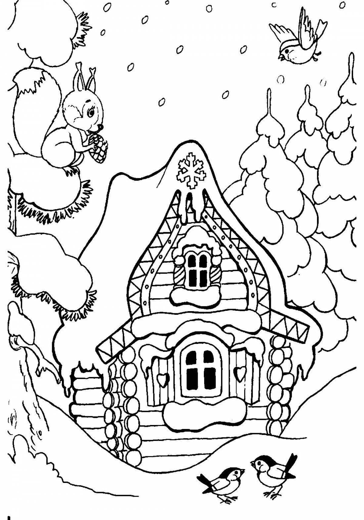 Charming hut coloring book for kids