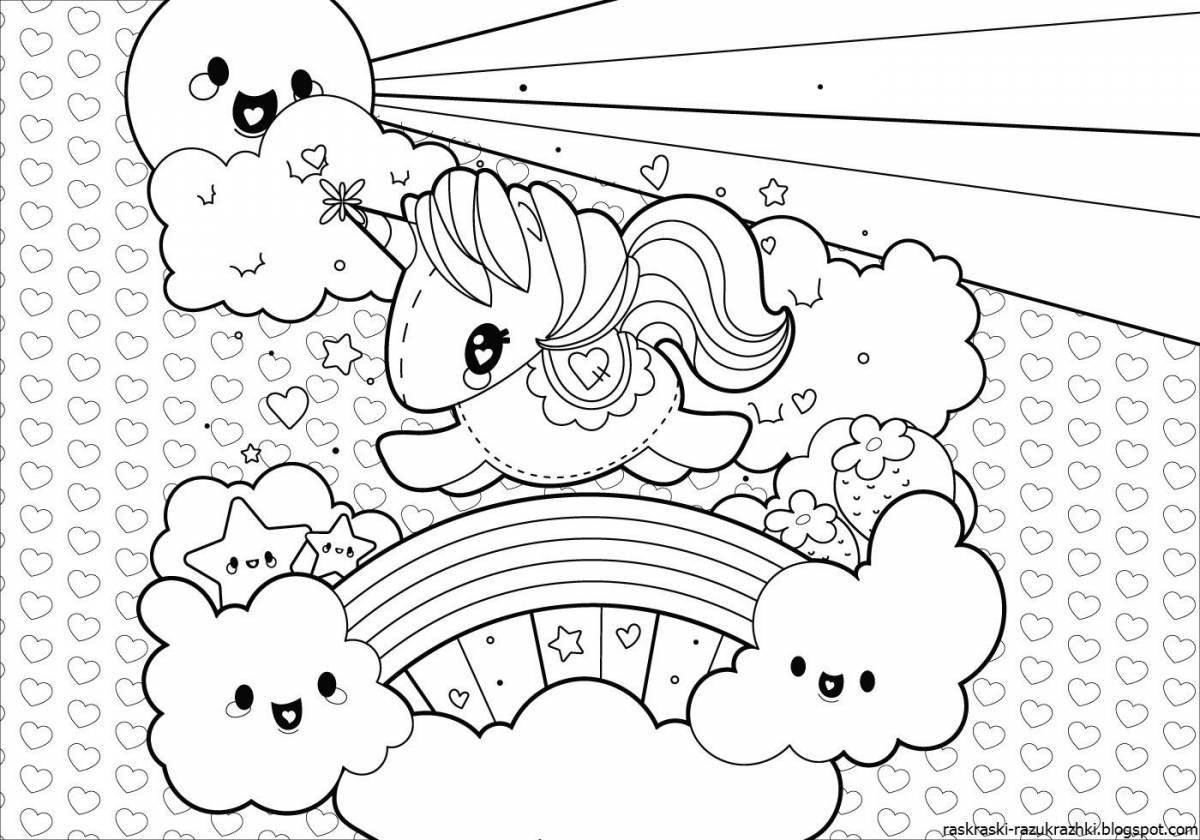 Bright rainbow coloring book for girls