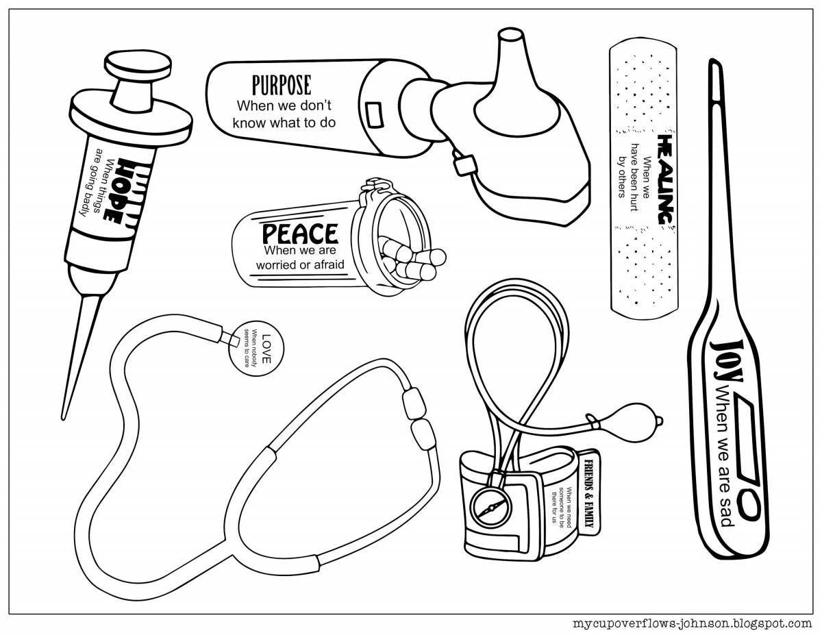 Medical instruments coloring page