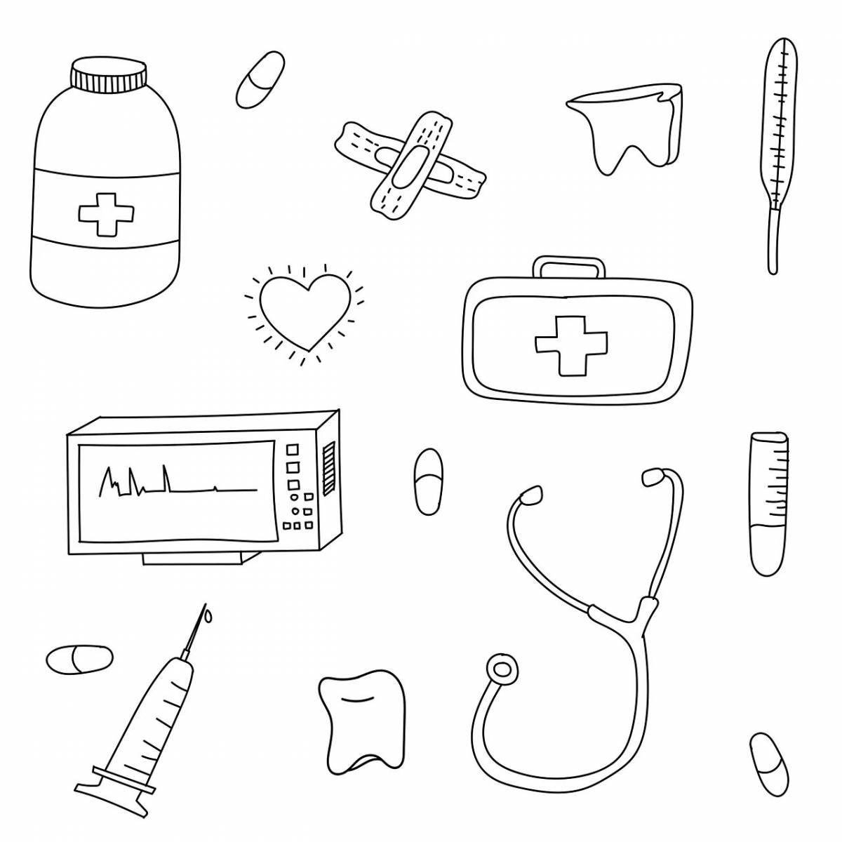 Detailed medical instruments coloring page