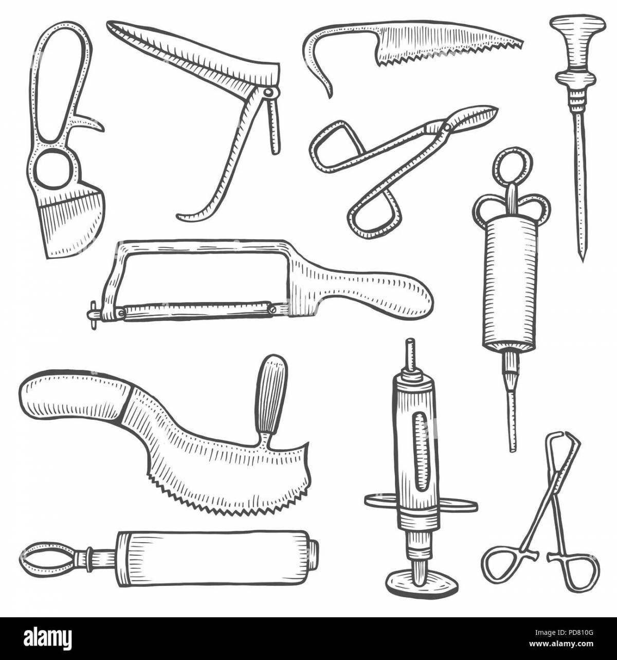 Adorable medical instruments coloring book