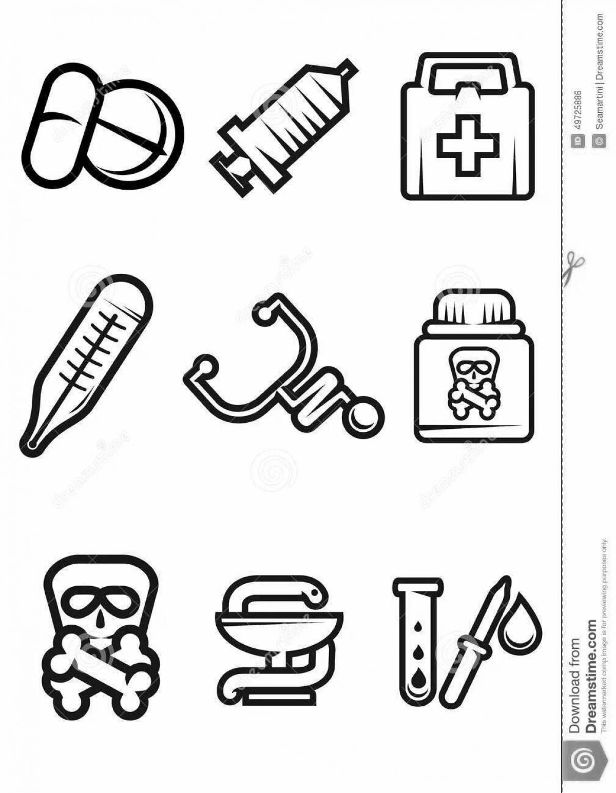 Medical instruments invitation coloring page