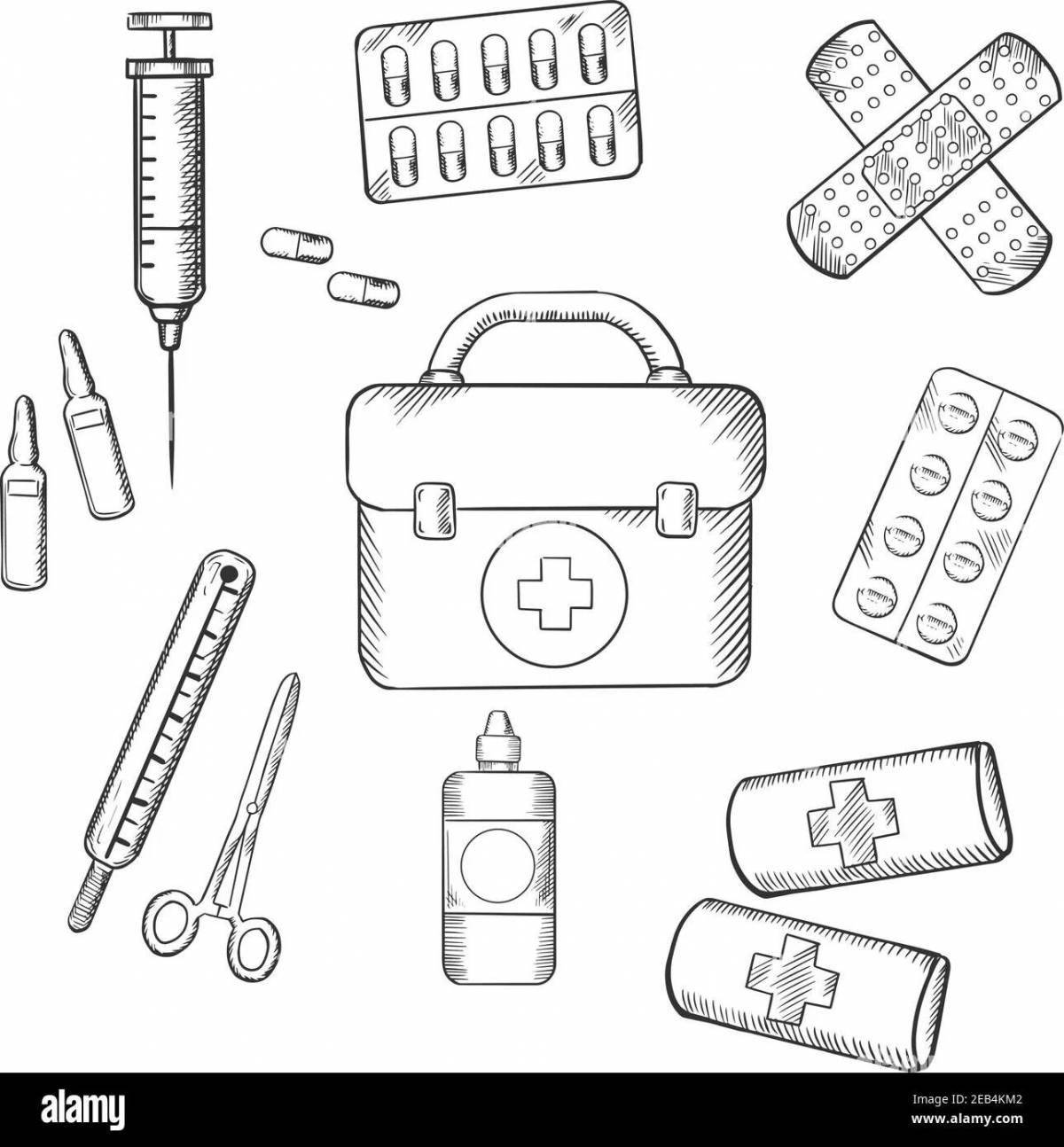 Coloring page fascinating medical instruments
